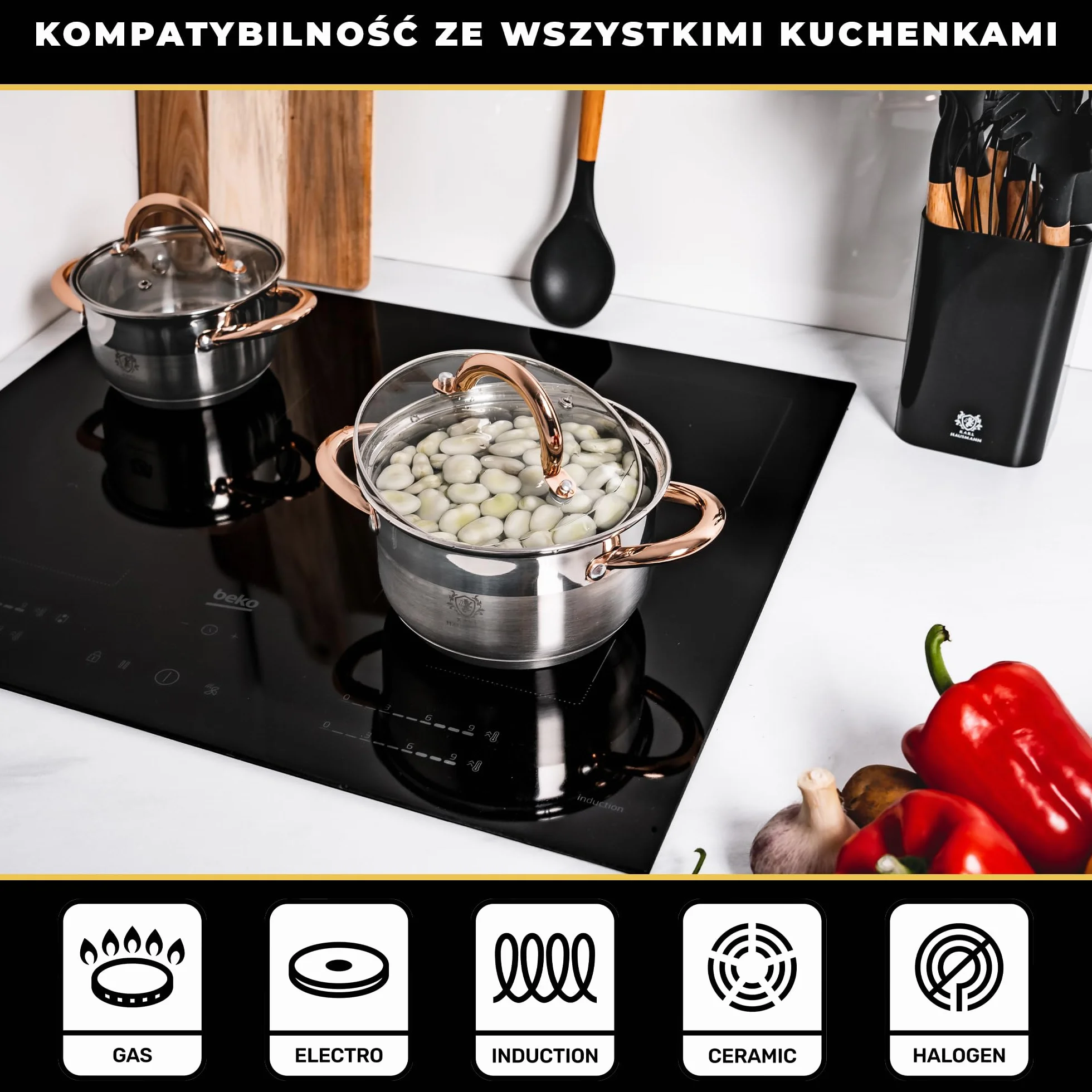 KARL HAUSMANN Mały Garnek ze Stali Nierdzewnej - 1.6L - Ø 16 cm - ze Szklaną Pokrywką - do Gotowania Zupy, Makaronu, Spaghetti - Kompatybilny ze Wszystkimi Rodzajami Kuchenek, w tym Indukcją