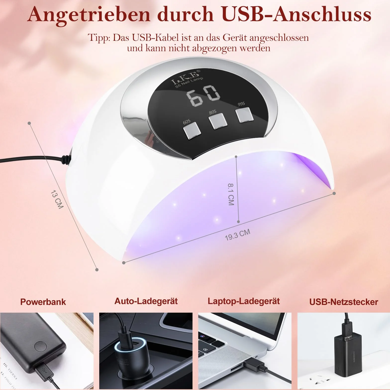 Lampa UV do paznokci 54W, Lampa UV z 3 timerami i wyświetlaczem LCD, czujnik auto, 18 LED, ładowanie USB, przenośna lampa LED do paznokci do domu i salonu paznokci, prezent na Walentynki dla kobiet