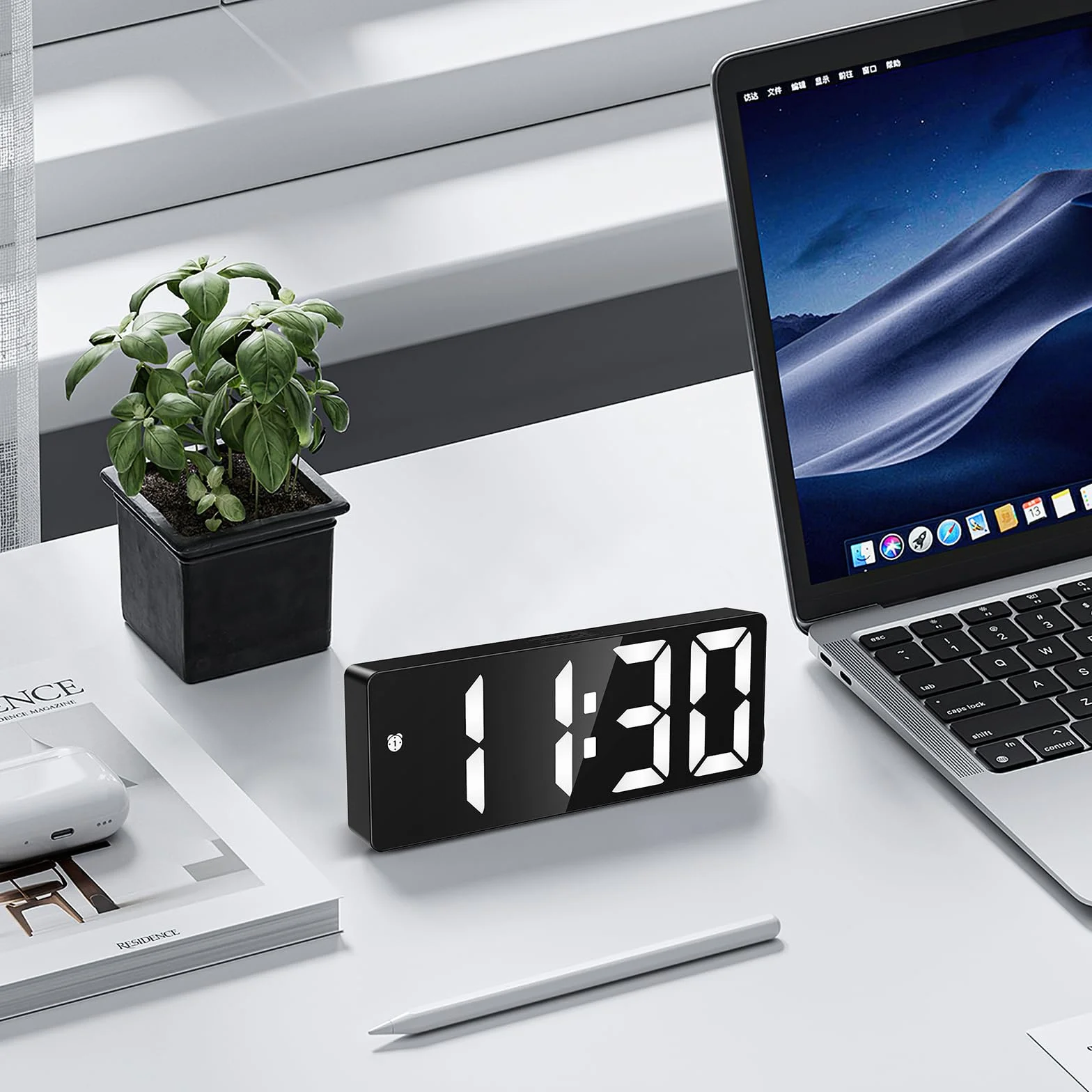 Cyfrowy budzik LED z dużym wyświetlaczem, zasilany USB/baterii, temperatura, drzemka, data, regulacja jasności, sterowanie głosowe