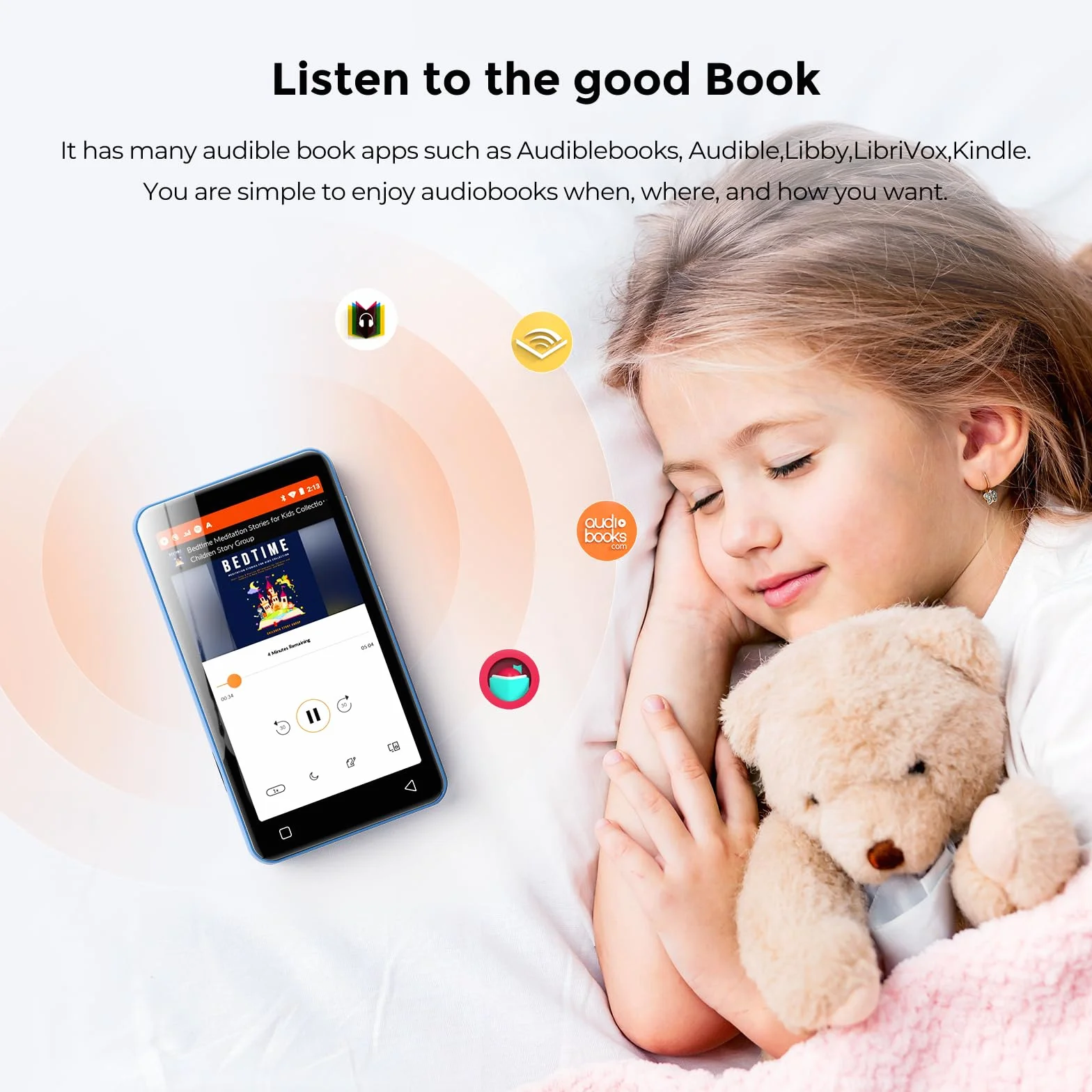 innioasis Odtwarzacz muzyczny ze Spotify, Pandora, Amazon Music, ekran dotykowy Android MP4, odtwarzacz MP3 dla dzieci z Libby, Audible, Audiobook (biało-niebieski)