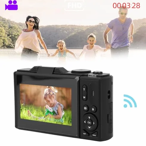 Aparat Cyfrowy 64 MP, Aparat do Vlogowania 4K, Aparat z automatyczną regulacją Ostrości i 18-krotnym Zoomem, Mały Kompaktowy Aparat z 3-calowym Odchylanym Ekranem, Mały Aparat