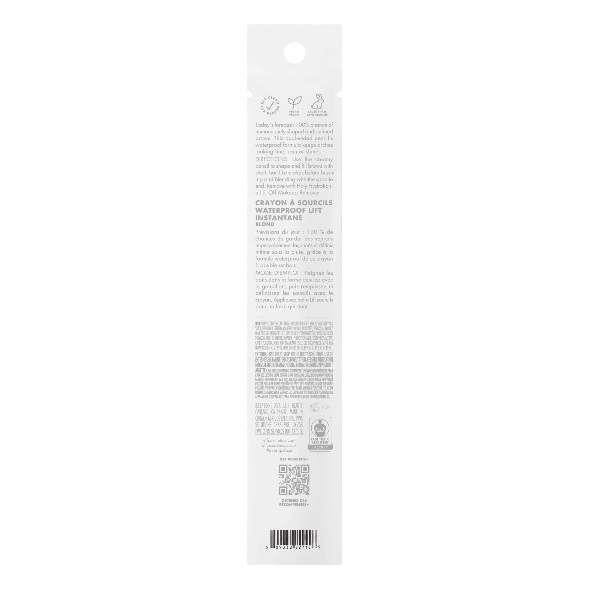 e.l.f. Instant Lift Waterproof Brow Pencil, długo utrzymujący się kredka do brwi do pielęgnacji i modelowania brwi, wegańska i nietestowany na zwierzętach, blond