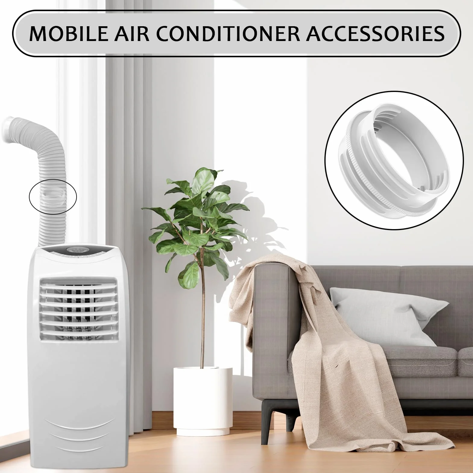 Złącze węża wylotowego klimatyzacji, uniwersalne mobilne złącze rurowe AC, 130 mm wewnątrz/150 mm na zewnątrz, biały, materiał ABS, złącze węża klimatyzacji, do węża wylotowego AC