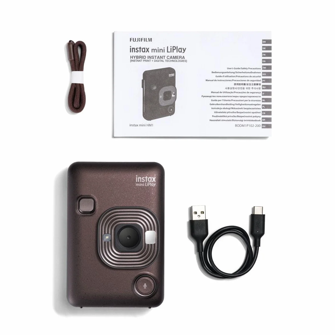 INSTAX mini LiPlay hybrydowy aparat natychmiastowy z tylnym wyświetlaczem LCD o przekątnej 2,7 cala, gniazdem kart Micro SD, ładowaniem przez USB-C, kolor Deep Bronze, film sprzedawany osobno