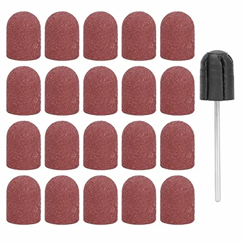 Końcówka do Szlifowania Paznokci, Nasadka do Szlifowania z 20 Głowicami ściernymi do Wiertarki do Paznokci, Narzędzia do Manicure, Taśmy Szlifierskie(brązowy)