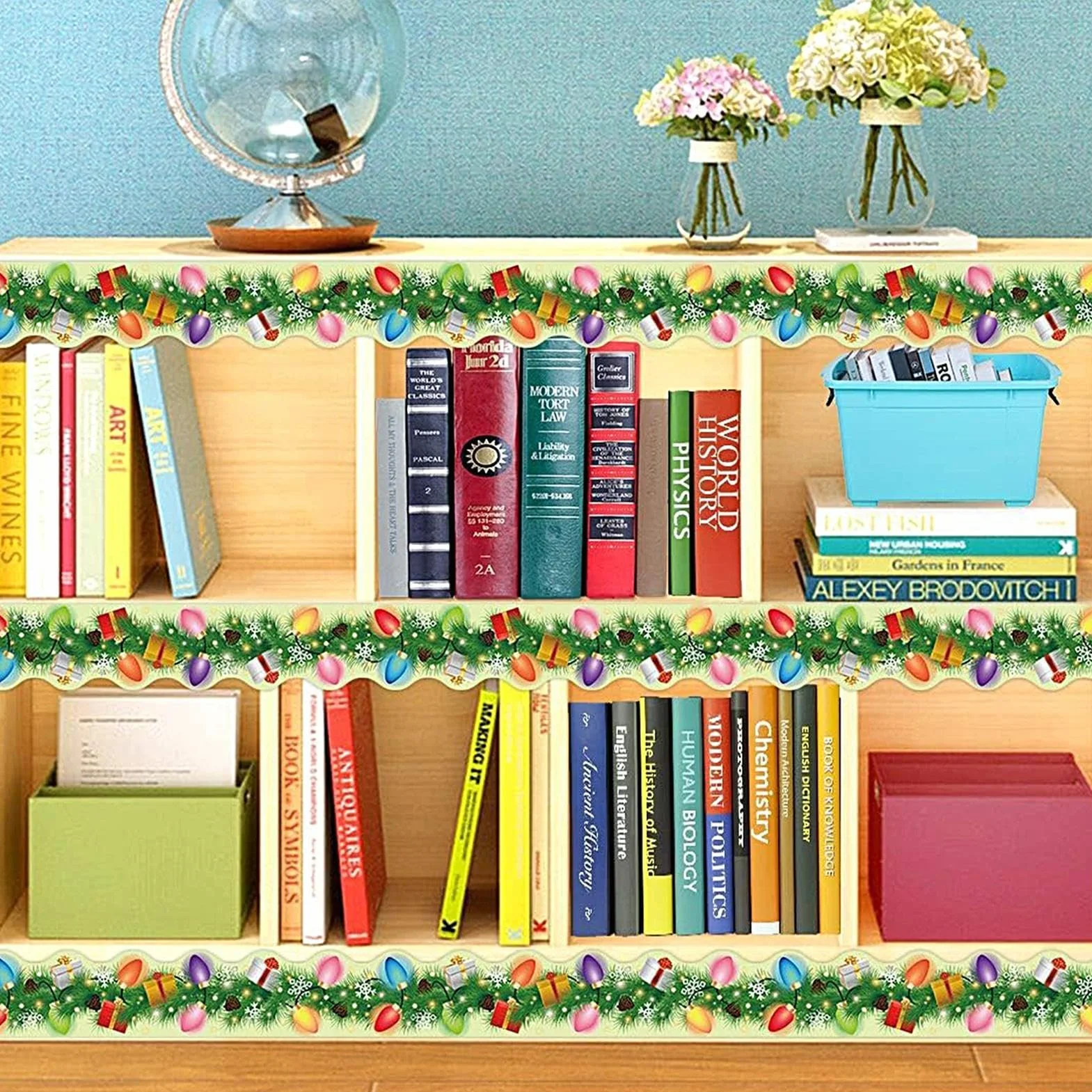 1 rolka bo?onarodzeniowa Bulletin Board Border, Light Bulb Pine Needle Classroom Decoration, Christmas Classroom Bulletin Board Decorations wakacje, dekoracja do klas