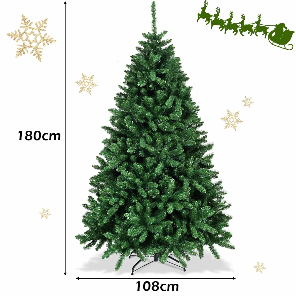 COSTWAY 180 cm sztuczna choinka bożonarodzeniowa, choinka z metalowym stojakiem, choinka świąteczna, choinka z PVC do domu, biura, sklepów i hoteli, zielona