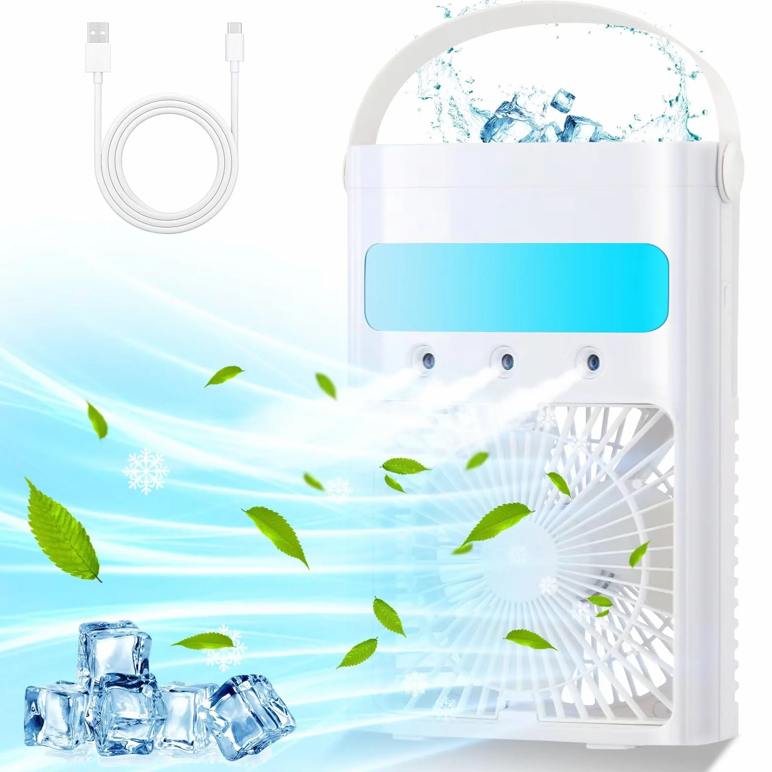 Mobilna klimatyzacja mini klimatyzator przenośny 700 ml chłodnica powietrza parowego 3 prędkości wentylator z chłodzeniem wodnym 7 LED USB Air Cooler czarny