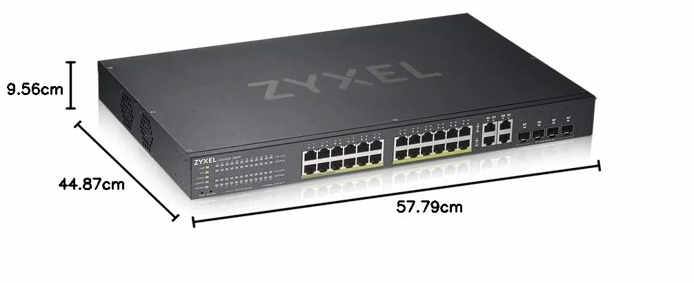 Zyxel Nebula 24-portowy inteligentny zarządzany przełącznik Nebula Gigabit Ethernet PoE+, moc całkowita 375 W, 4 gigabitowe porty combo, tryb chmury hybrydowej, dożywotnia gwarancja [GS1920-24HPv2]