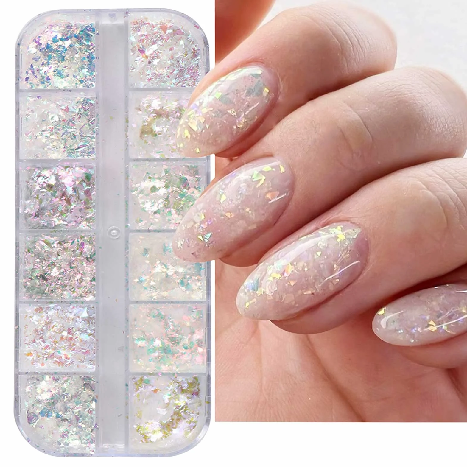 Holograficzne Nail Art Glitter błyszczące płatki 12 kratek syrenka jasno kolorowa gwiazda gradient lodowy żużle paznokcie cekiny lato Nail Art dekoracja