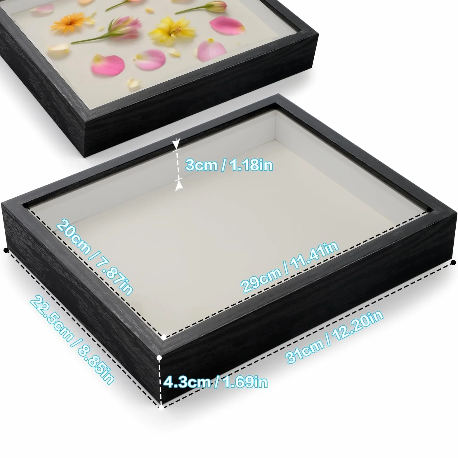 Ramka 3D głęboka z przezroczystą płytą akrylową 29,7 x 21 x 3 cm czarna