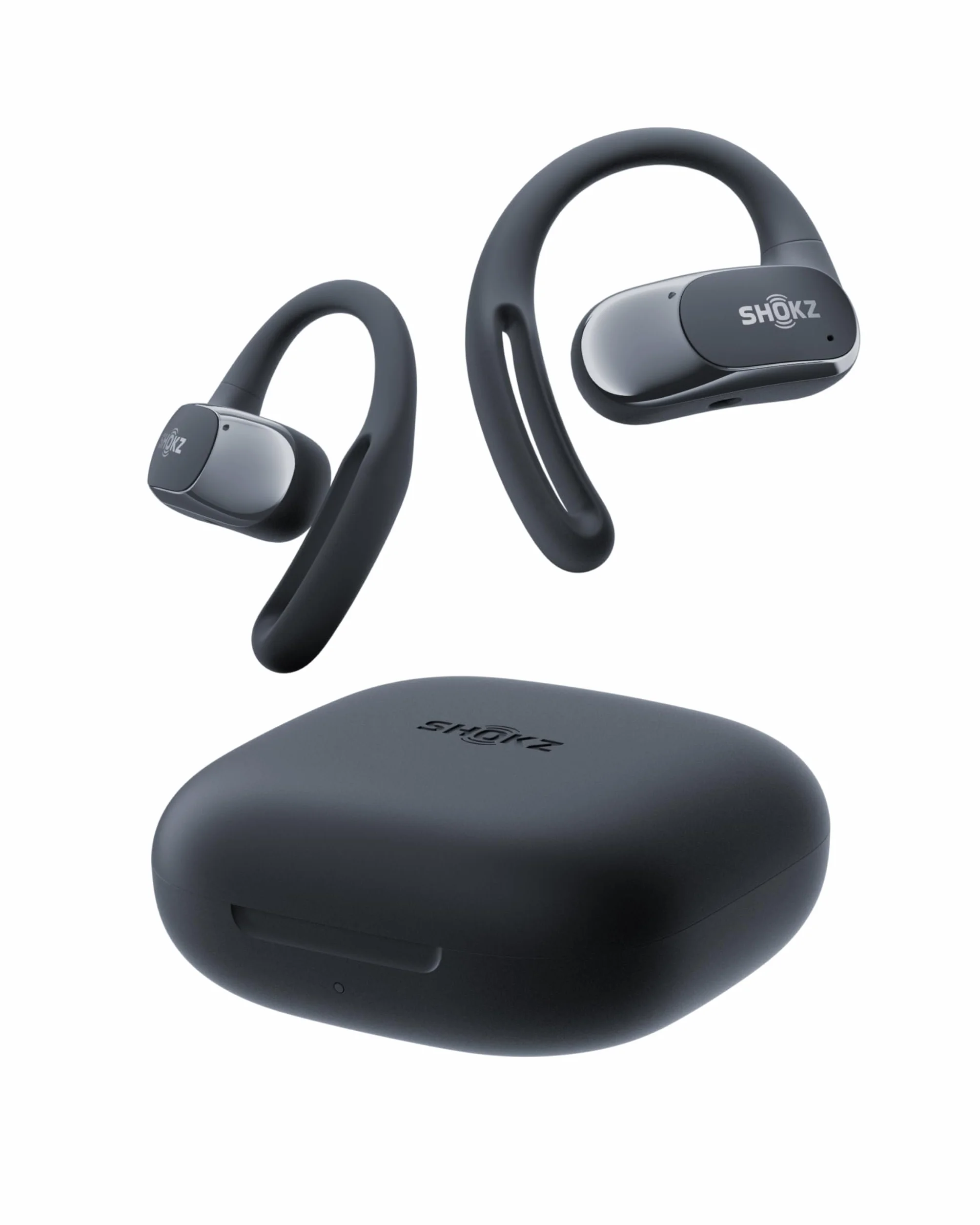 SHOKZ OpenFit Air Open-Ear Słuchawki, Bezprzewodowe Bluetooth Oordopki z Mikrofonem, Oordopki z Lekkimi Oporami, Szybkie Ładowanie, 28h Czasu Pracy, IP54 Wodoszczelność do Ćwiczeń - Czarny