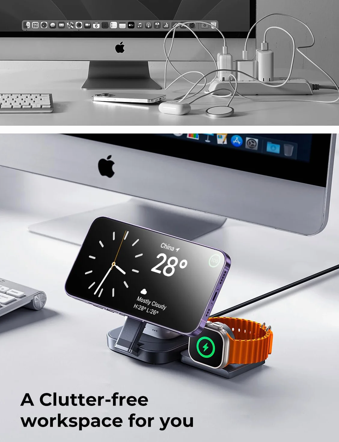 LISEN Stacja ładująca 3 w 1 do Apple Watch i iPhone'a, stacja ładująca Magsafe do wielu urządzeń, bezprzewodowa ładowarka do iPhone'a, Magsafe stojak, wygodna stacja ładująca do Apple Watch, Airpods
