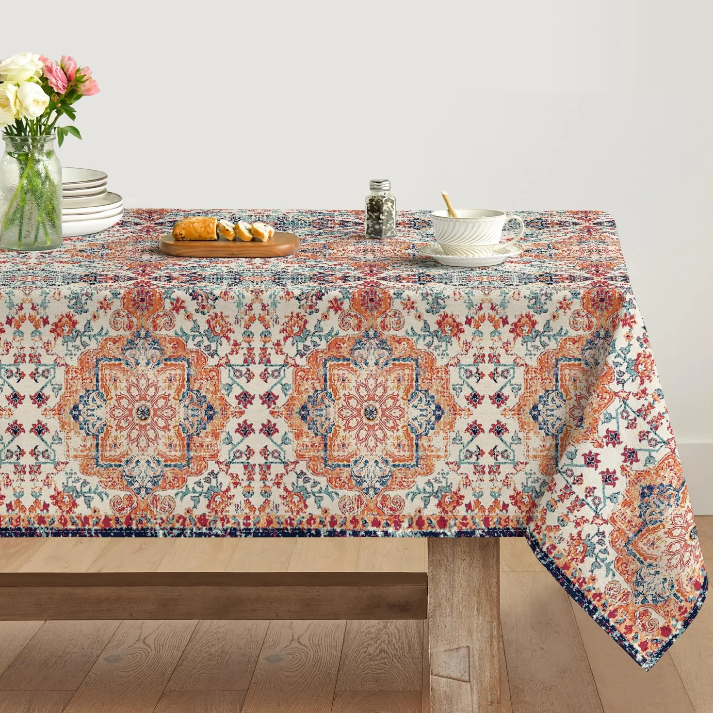 Boho Vintage Obrus 140 x 220 cm Marokański Styl Geometria Kolorowy Ochrona Przed Plamami