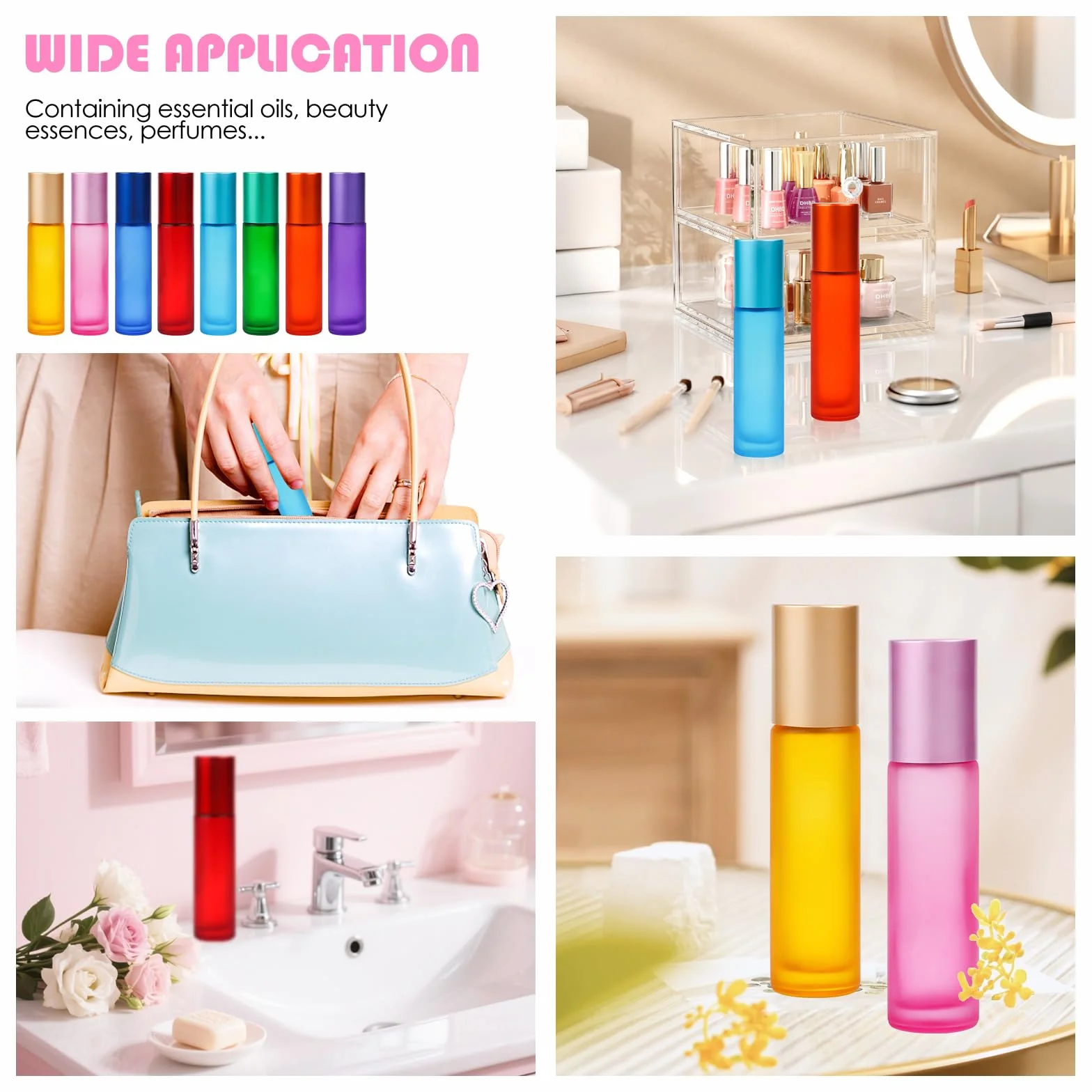 Roll on butelka pusta 10 ml, 8 sztuk szklanych butelek na olejki eteryczne, z lejkiem i kroplomierzem, otwieraczem, do perfum, kosmetyków, aromaterapii