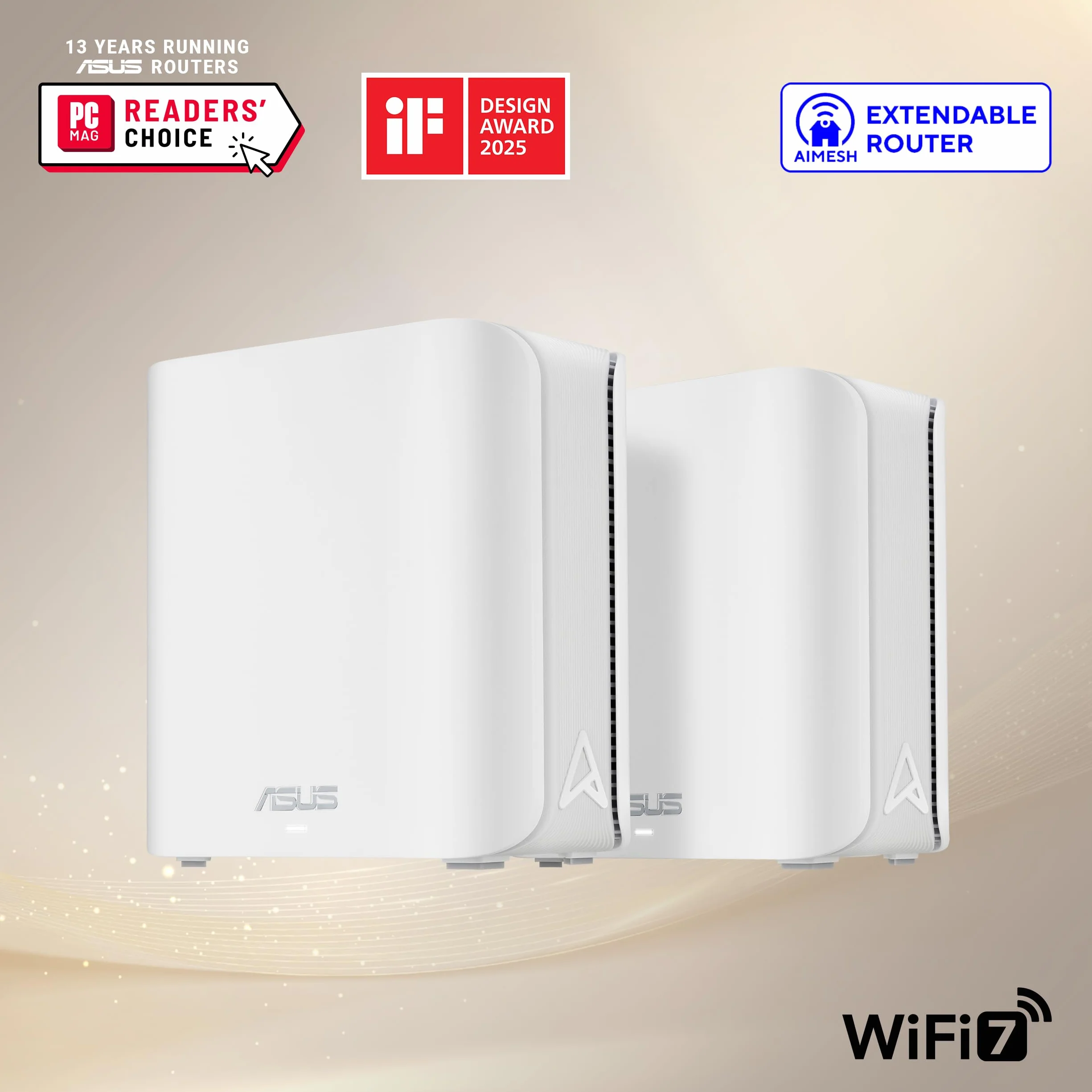 ASUS ZenWiFi BD4 2-pak dwuzakresowa siatka WiFi 7, 3600 Mbps, zasięg 470 m², dwa porty 2,5G, w zestawie kontrola bezpieczeństwa i rodzicielska, Smart Home Master SSID, biały