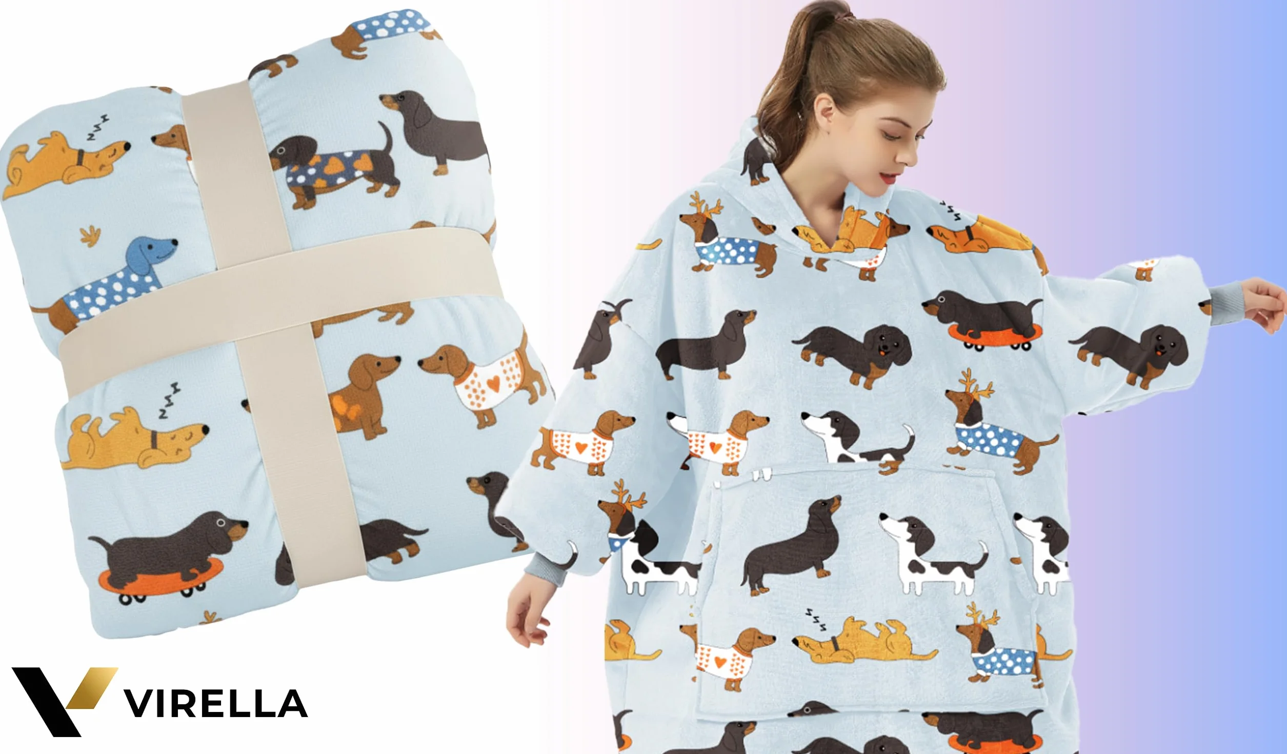 VIRELLA Kocobluza Oversize Dwuwarstwowa Polar XXL + Sherpa z Kapturem i Kieszenią – Gruba Bluza Koc Unisex