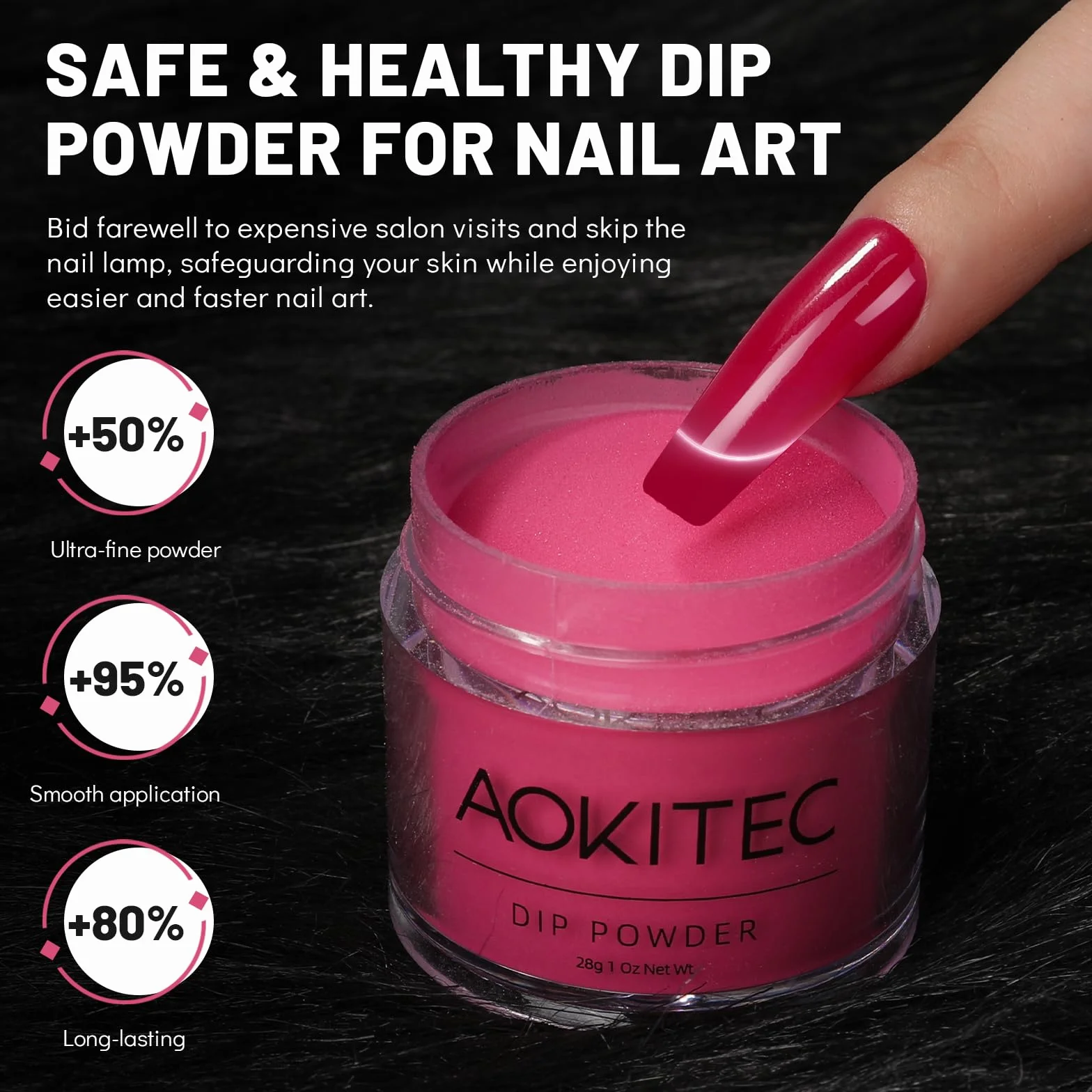 Aokitec Dipping Powder 28 g, klasyczna czerwień, akrylowy proszek do dipowania do długotrwałej stylizacji paznokci, mocne paznokcie, proszek do paznokci dla początkujących i profesjonalnych