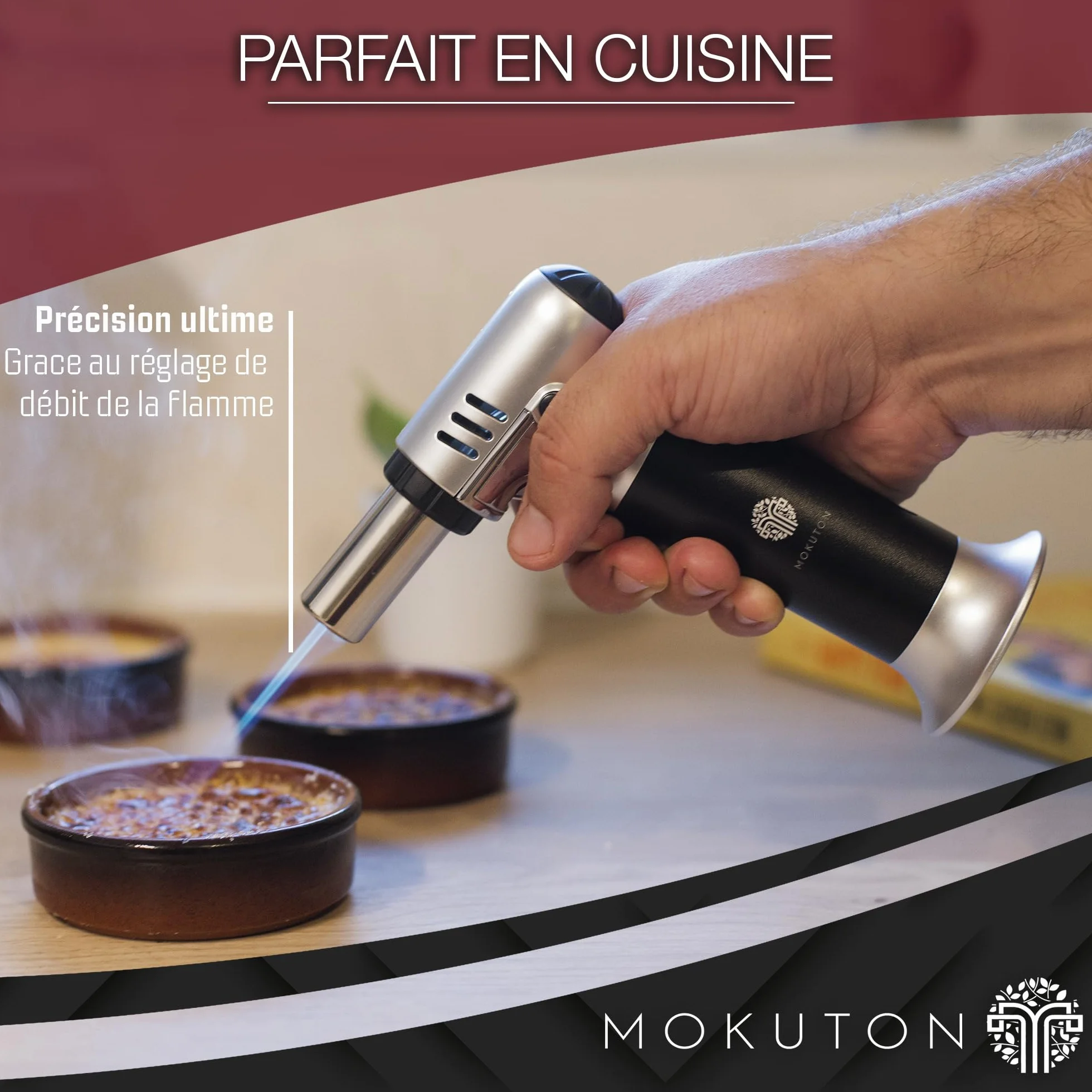 MOKUTON Profesjonalny palnik gazowy z gazem butanowym do ponownego napełnienia – palnik kuchenny Bunsen do Creme Brulee, precyzyjna kontrola płomienia, łatwa obsługa i wyjątkowa trwałość