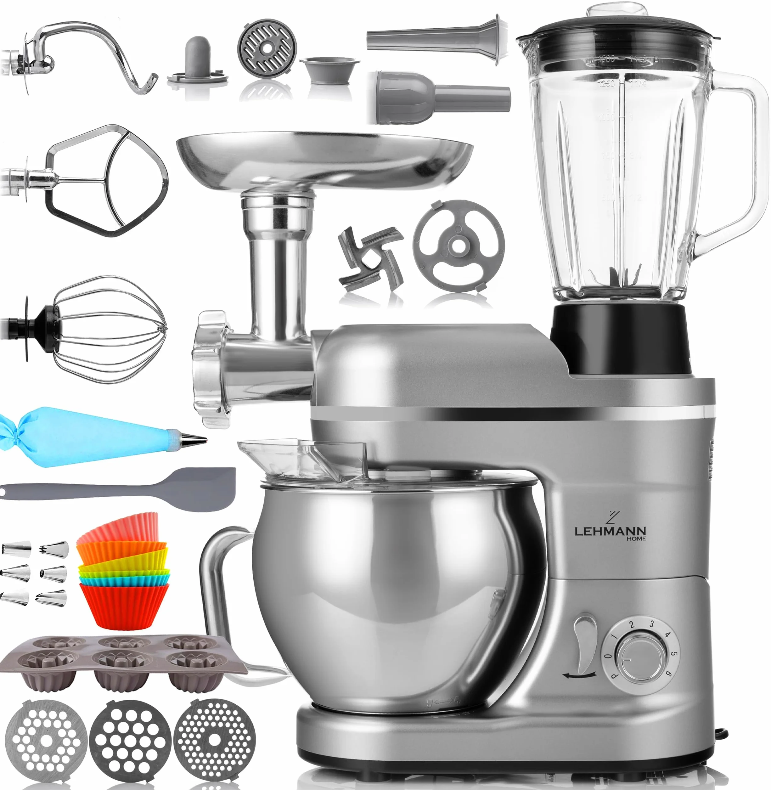 Lehmann LHOPM-1305A-S Robot kuchenny planetarny 5L stal nierdzewna 3000W 6 prędkości blender maszynka do mięsa