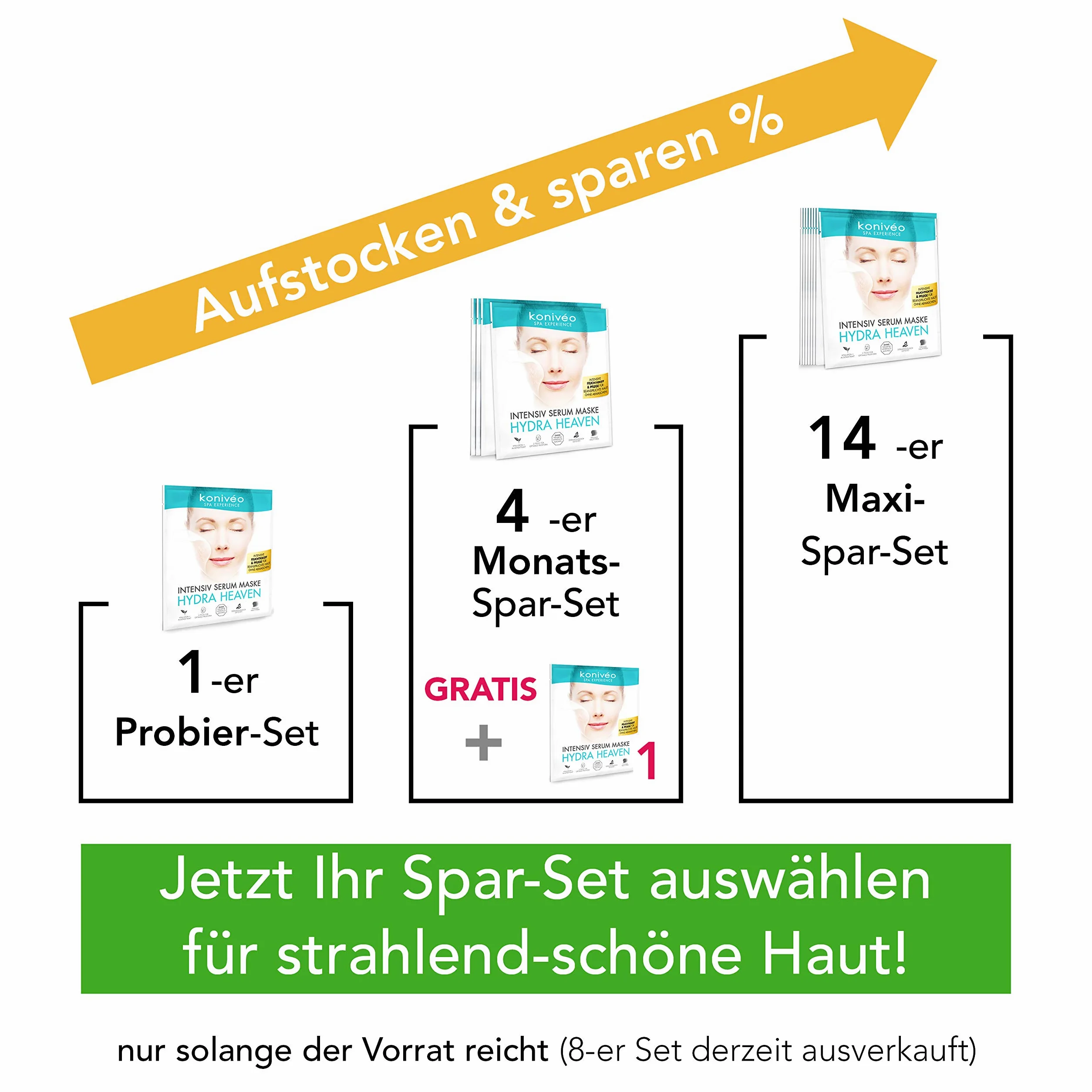 Premium Tuchmasken mit Hyaluron - Hydrogel Gesicht Maske für strahlend-schöne Haut. Intensiv Serum Gesichtsmaske Tuchmaske Vliesmaske ohne Parabene. Derma Test Note SEHR GUT / 14 er Maxi-Spar Set