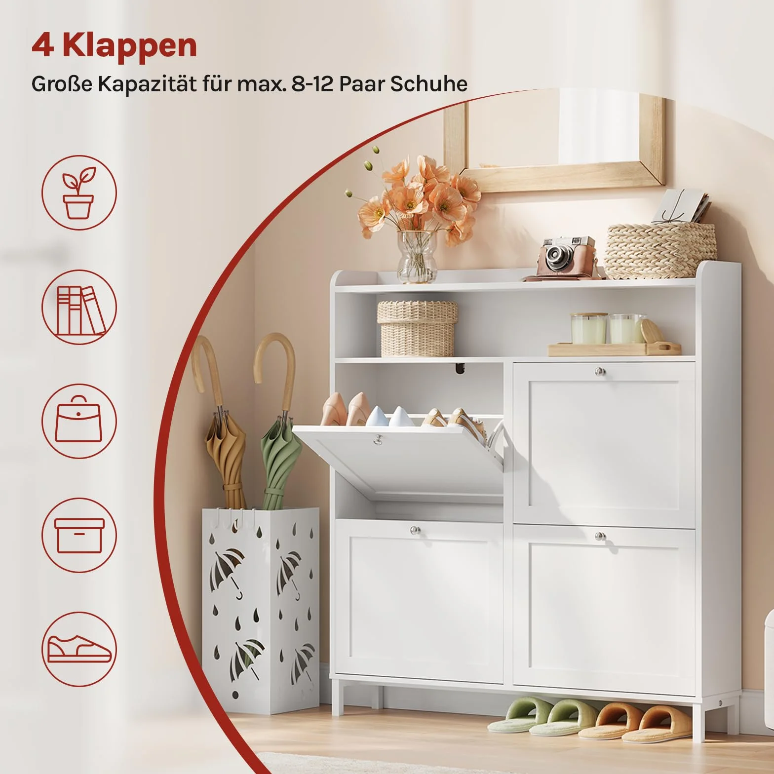 WOLTU Szafka na buty 4 klapki 100 x 107 x 19,5 cm biały