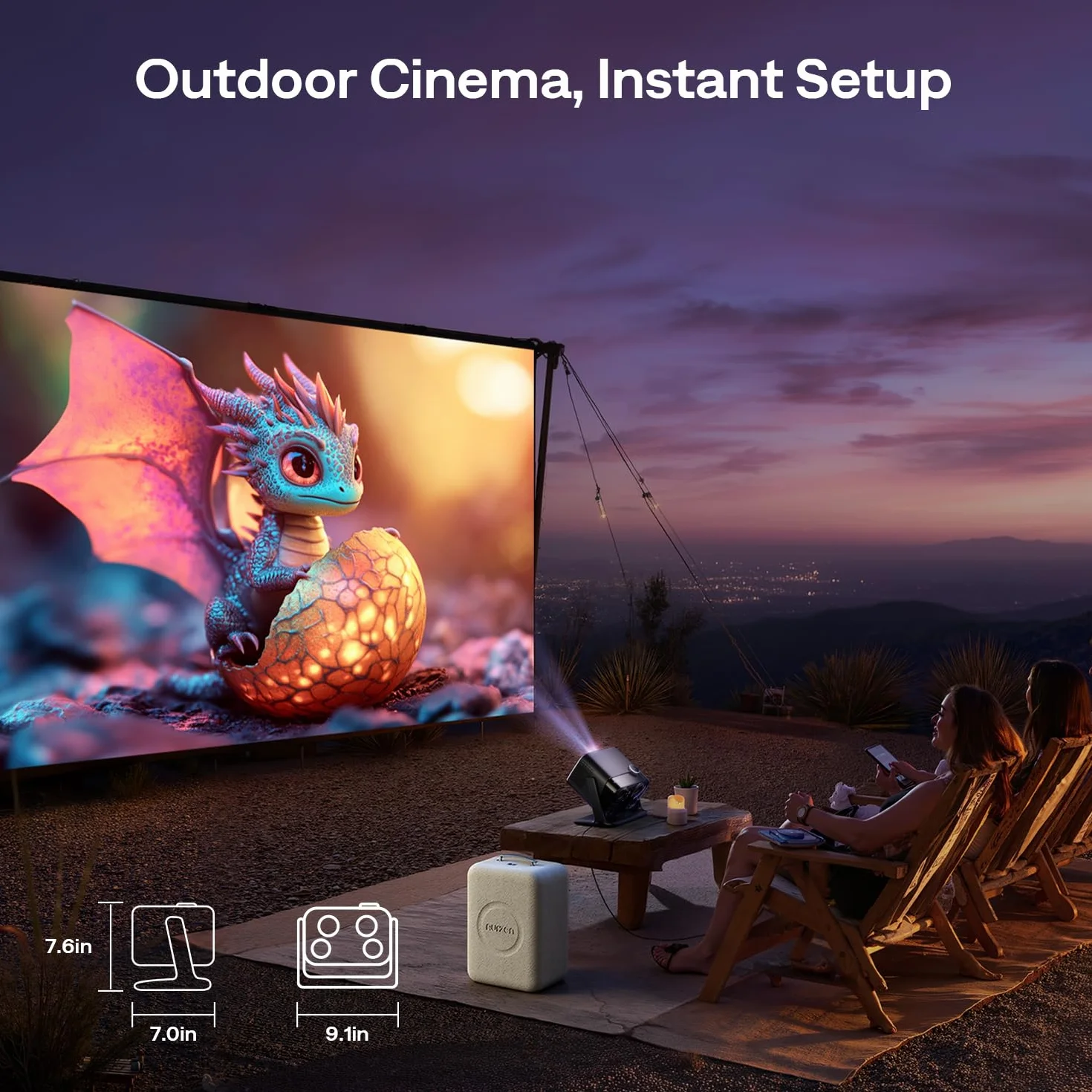 Aurzen Boom Mini 4 w 1 inteligentny projektor z Google TV, kino domowe i projektor zewnętrzny z obsługą 4K, dźwięk Dolby 20 W, projektor 500 ANSI, autofokus ToF i korekcja trapezu