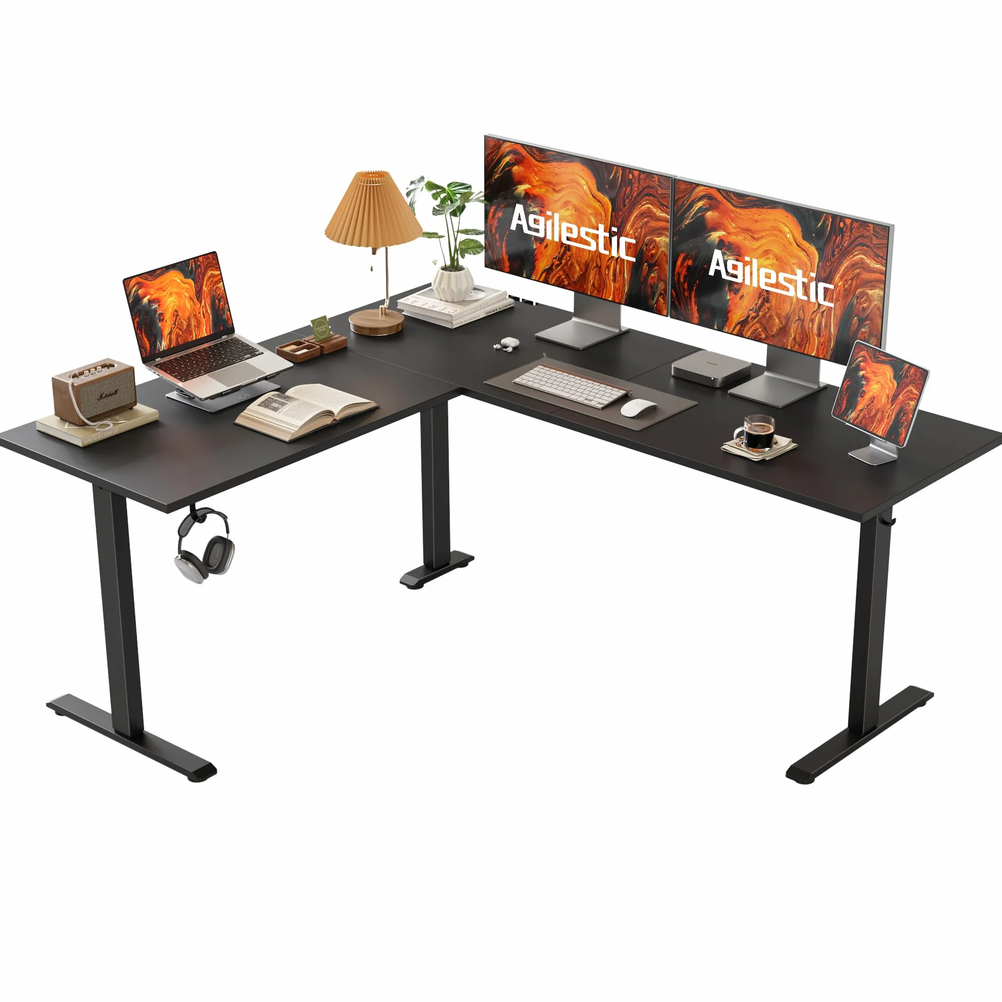 Agilestic biurko w kształcie litery L z regulacją wysokości 150 x 125 cm ergonomiczne biurko komputerowe do pracy stojąco i siedząco czarny