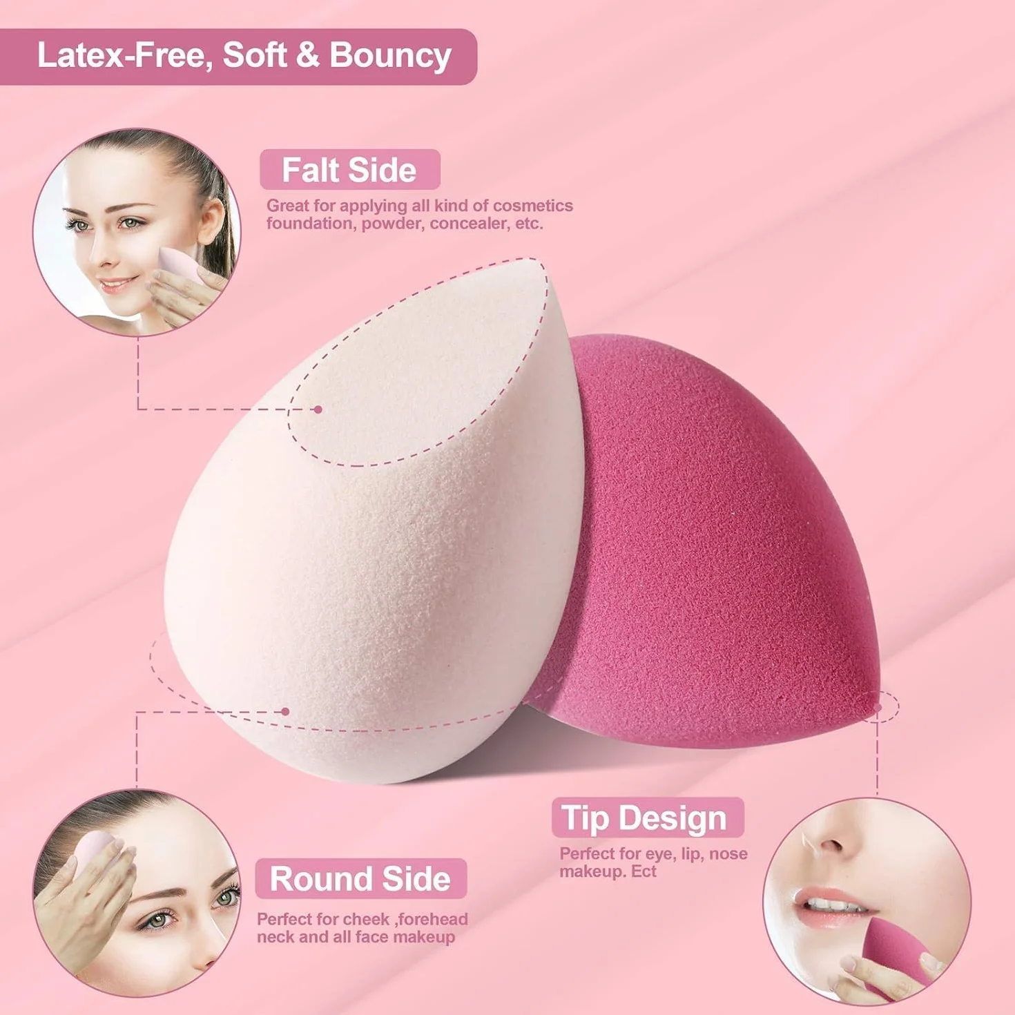 Gąbka do makijażu FILY DUAIU 4-pak Beauty Blender podkład zestaw 4 kolorów bez lateksu blender kosmetyki gąbki do makijażu z 1 uchwytem na gąbkę do płynnego podkładu, kremu i kremu