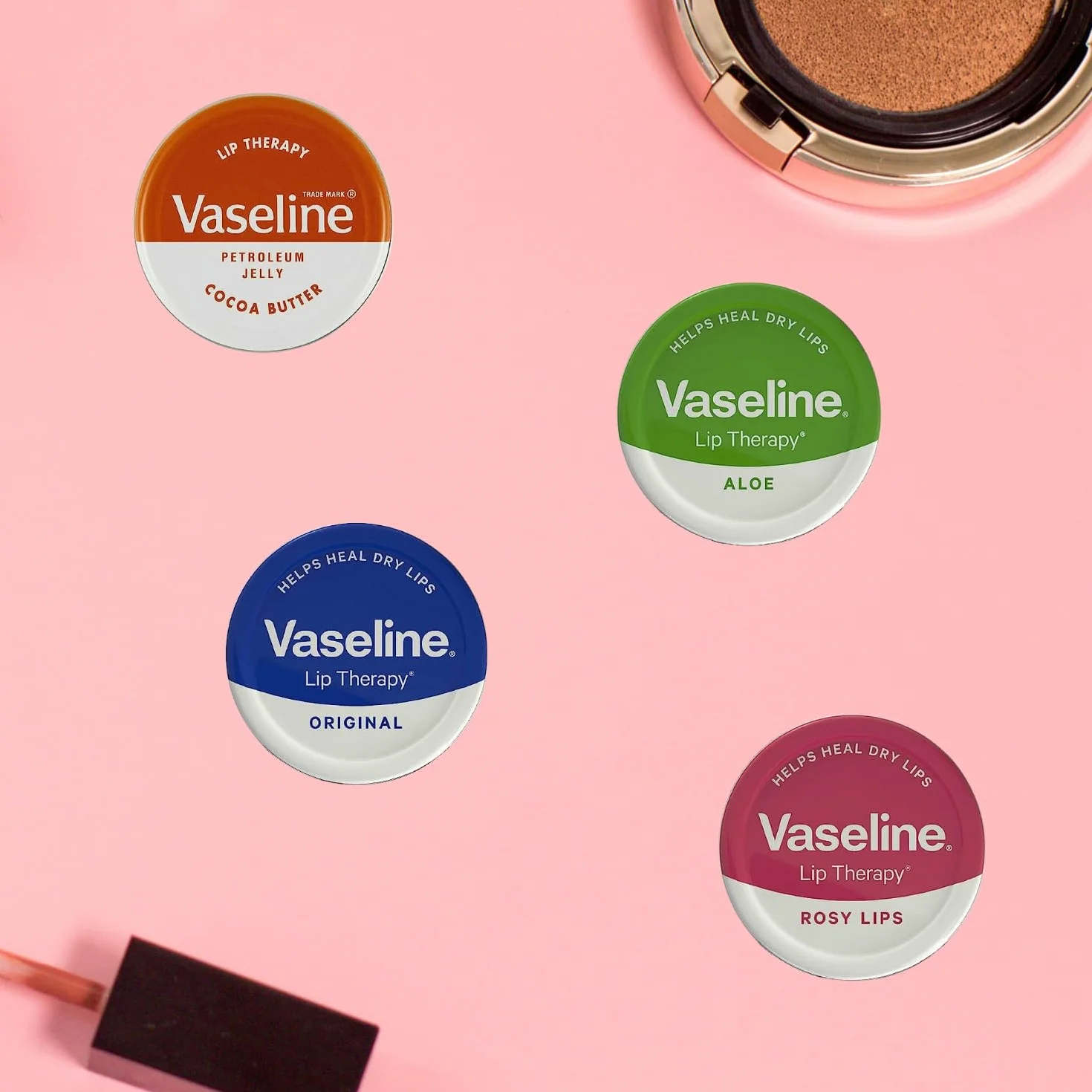 Vaseline Balsam do ust – Petroleum Jelly – Lip Therapy – oryginalny, masło kokosowe, aloes i róż, puszka 20 g, uspokaja suche usta, 4 sztuki