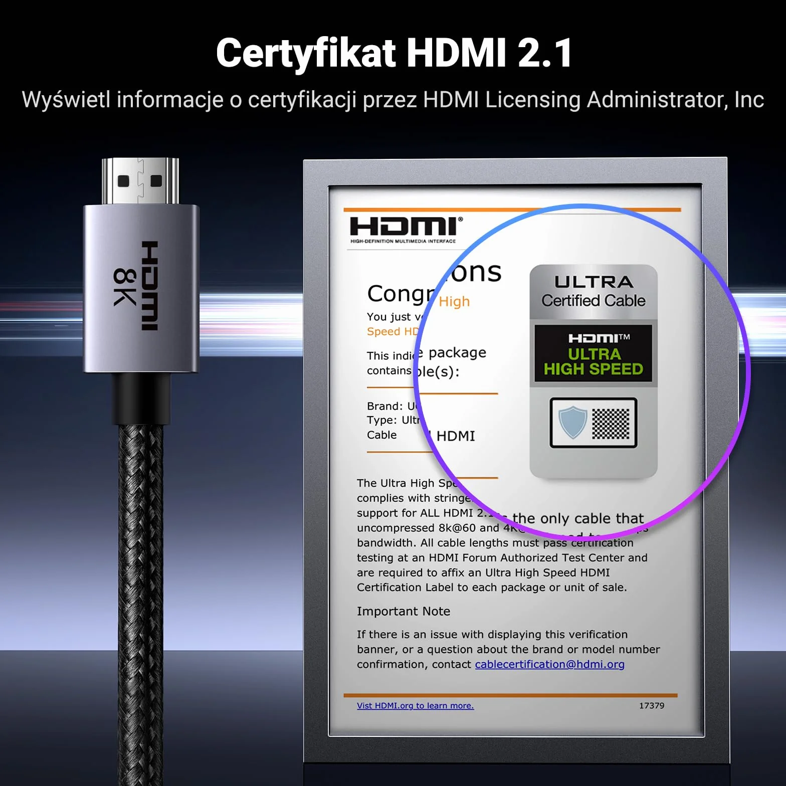 UGREEN Kabel HDMI 2.1 8K 60Hz 4K 240Hz 165Hz 144Hz 120Hz 48Gbit/s High Speed, Kabel HDMI 2.1 Ultra HD eARC HDR 10+ HDCP Dolby Vision VRR Kompatybilny z TV/PS5/PS4/ Xbox Series X/Monitor/Laptop (3M)