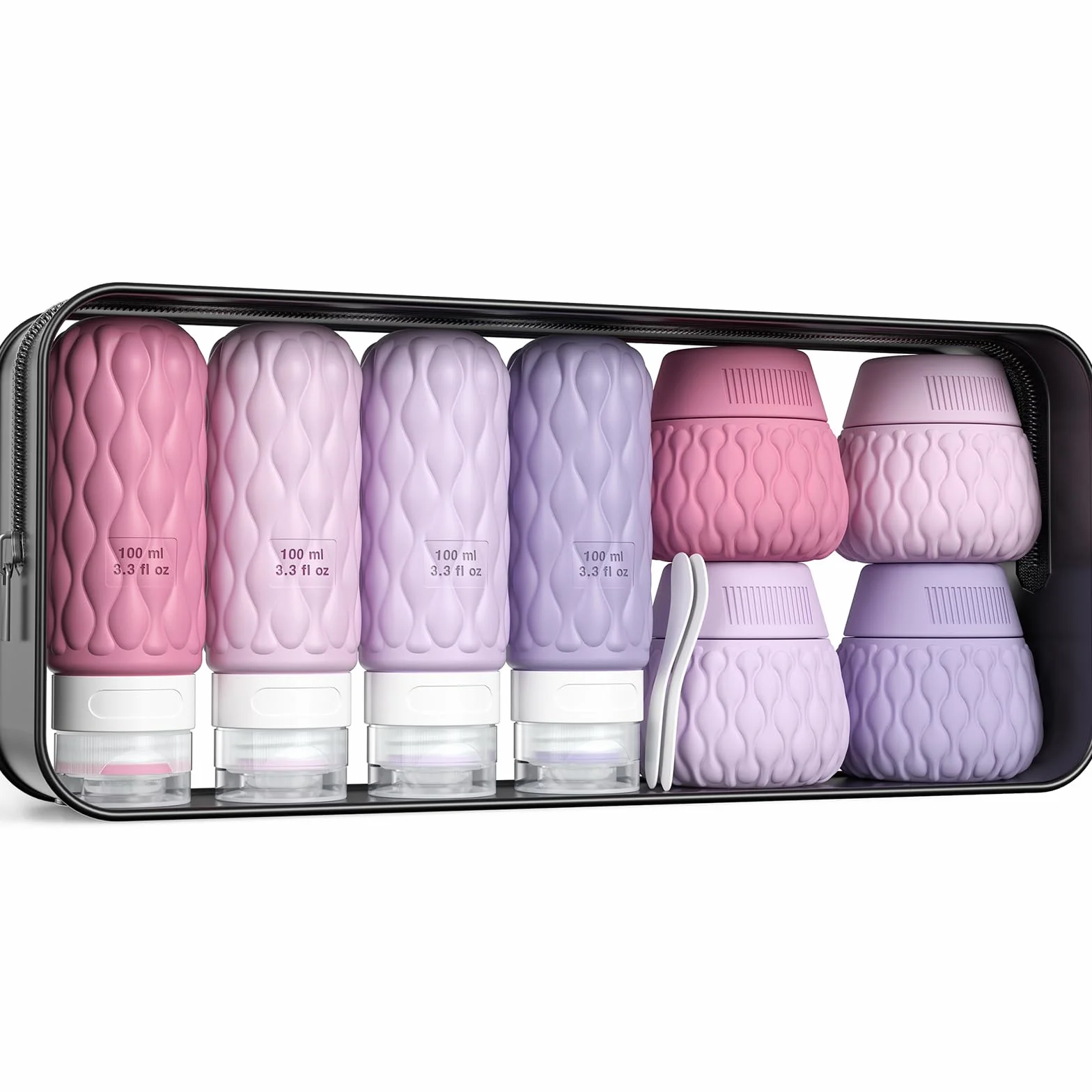 8 Sztuk Podróży Silikonowe, 100ml/50ml Butelki Podróżne na Przybory Toaletowe, Szczelne Pojemniki Podróżne z Możliwością Wielokrotnego Napełniania na Szampon, Balsam, Kremy, Kosmetyki