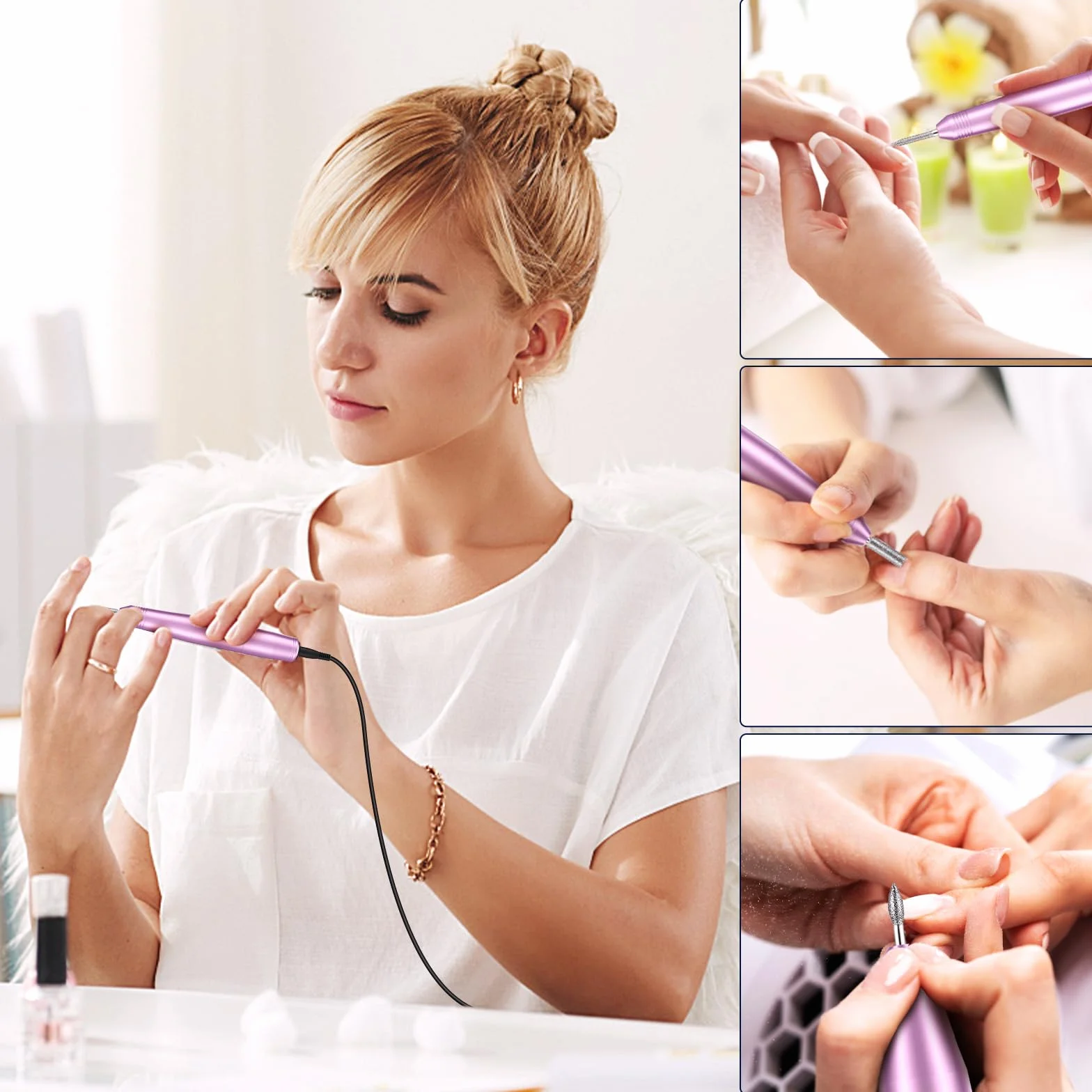 Elektryczne pilniki do paznokci, profesjonalna wiertarka do paznokci, 20000 obr./min, regulowana prędkość manicure, pedicure, zestaw z 6 wiertłami, niski poziom wibracji, niski poziom hałasu, elektryczna wiertarka do paznokci żelowych/akrylowych dla począ
