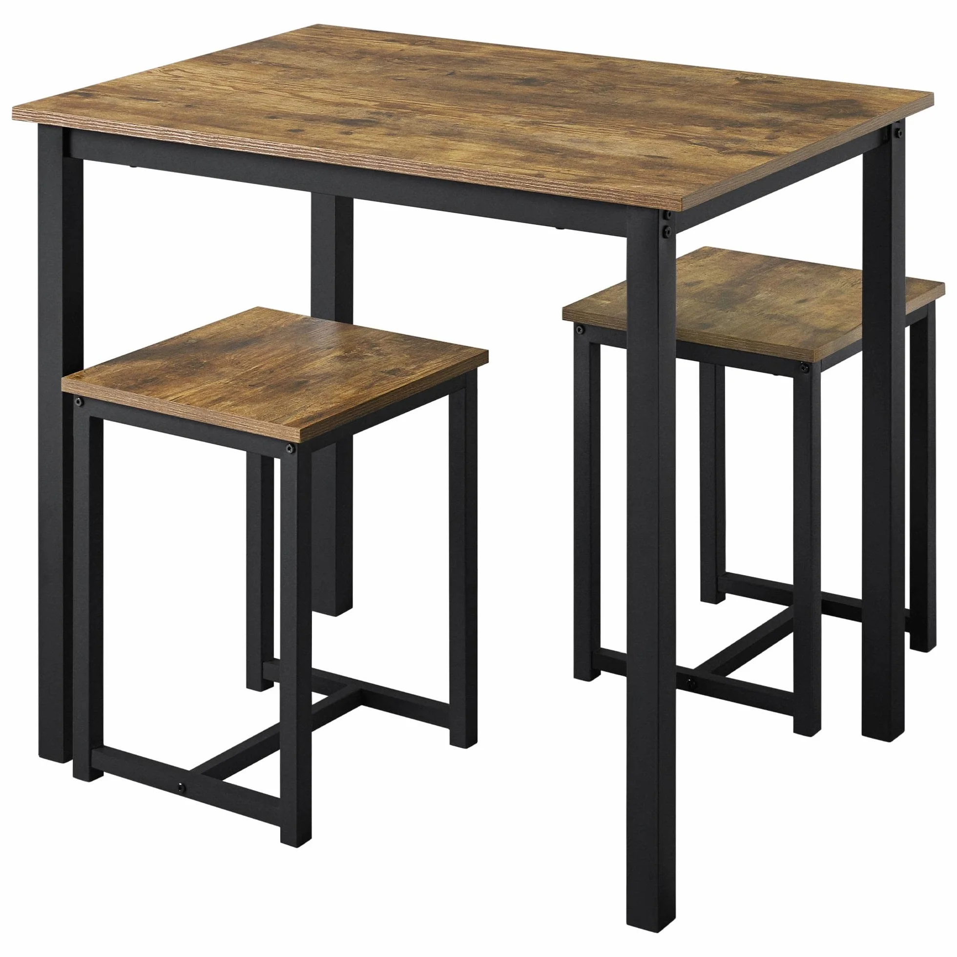 Yaheetech Zestaw Stołów Barowych z 2 Stołkami 90 x 60 x 75 cm Drewniany Brązowo-Czarny