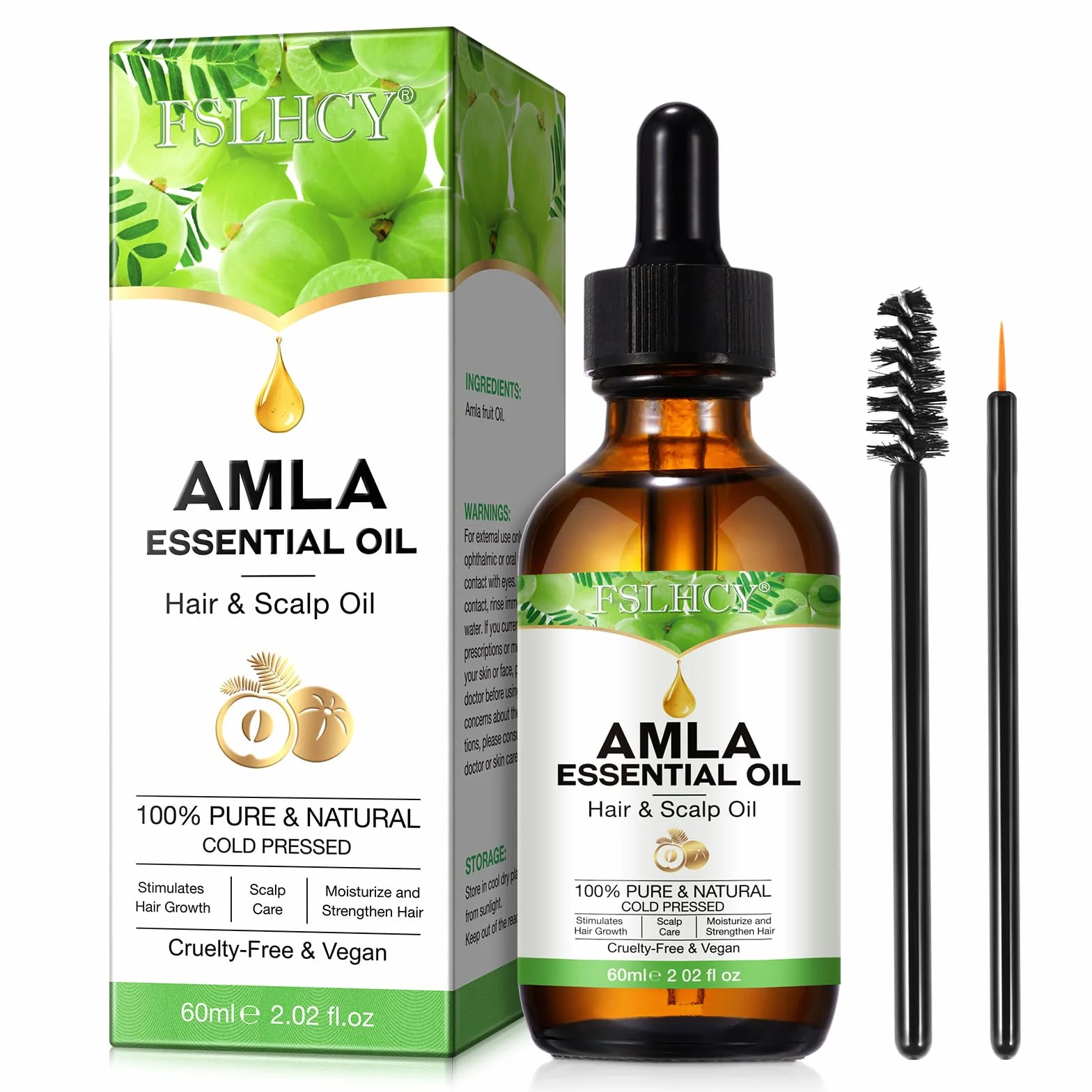 Olejek Amla 60 ml, olejek do włosów dla zdrowego wzrostu włosów, naturalny i wegański, wspomaga grubsze, pełniejsze, lśniące włosy dla mężczyzn i kobiet