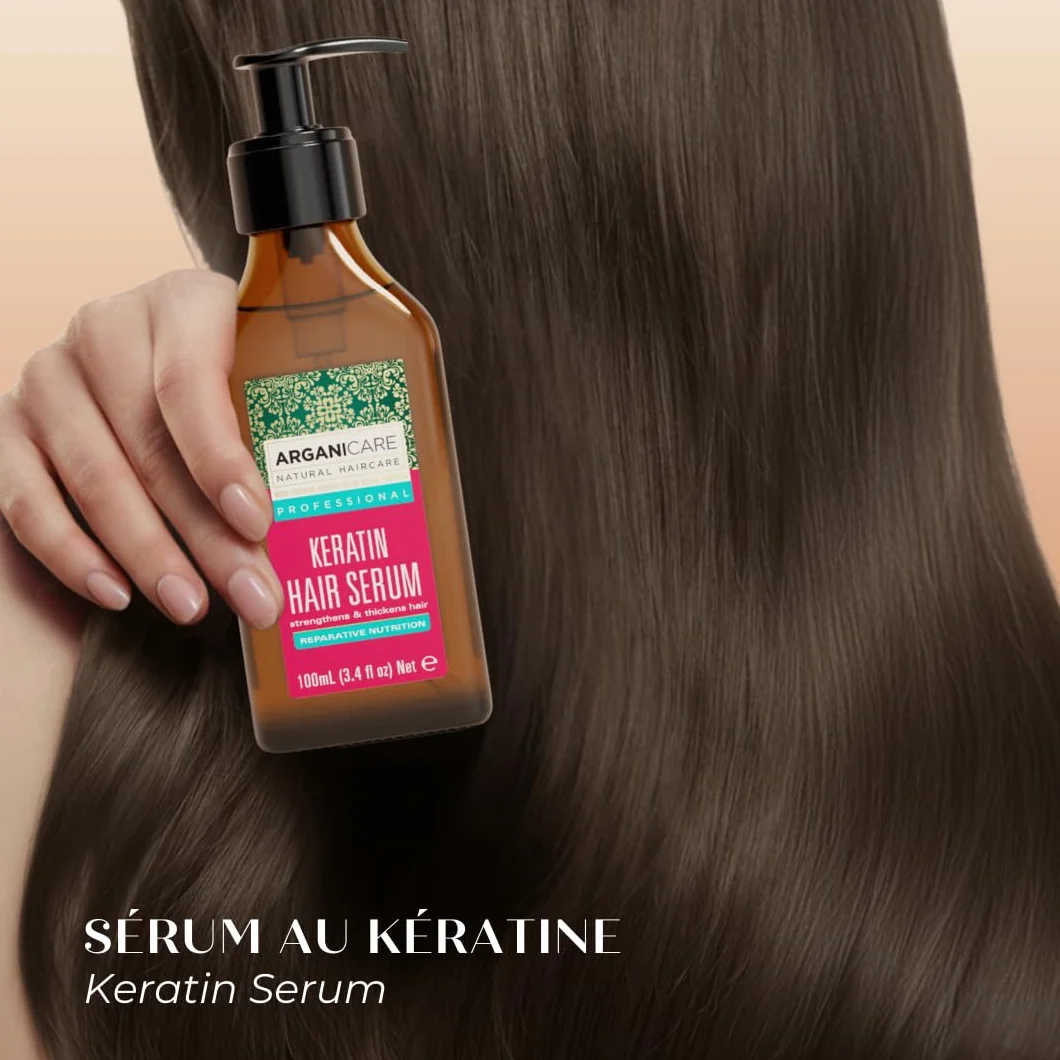 Arganicare | Seria keratynowa | SERUM REPARATACYJNE I ODŻYWCZE | Z organiczną keratyną | Wzmacnia i Chroni | Nie puszące się | Wysokie nawilżenie | Włosy suche i zniszczone | 100 ml