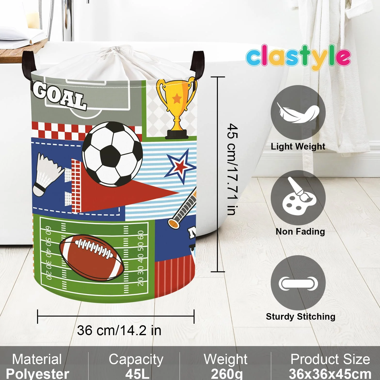 Clastyle Ballsports Kosz na pranie dla niemowląt składany kosz do przechowywania ubrań dla dzieci wodoodporne pudełko na zabawki dla chłopców do pokoju dziecięcego, krata, 36 x 45 cm