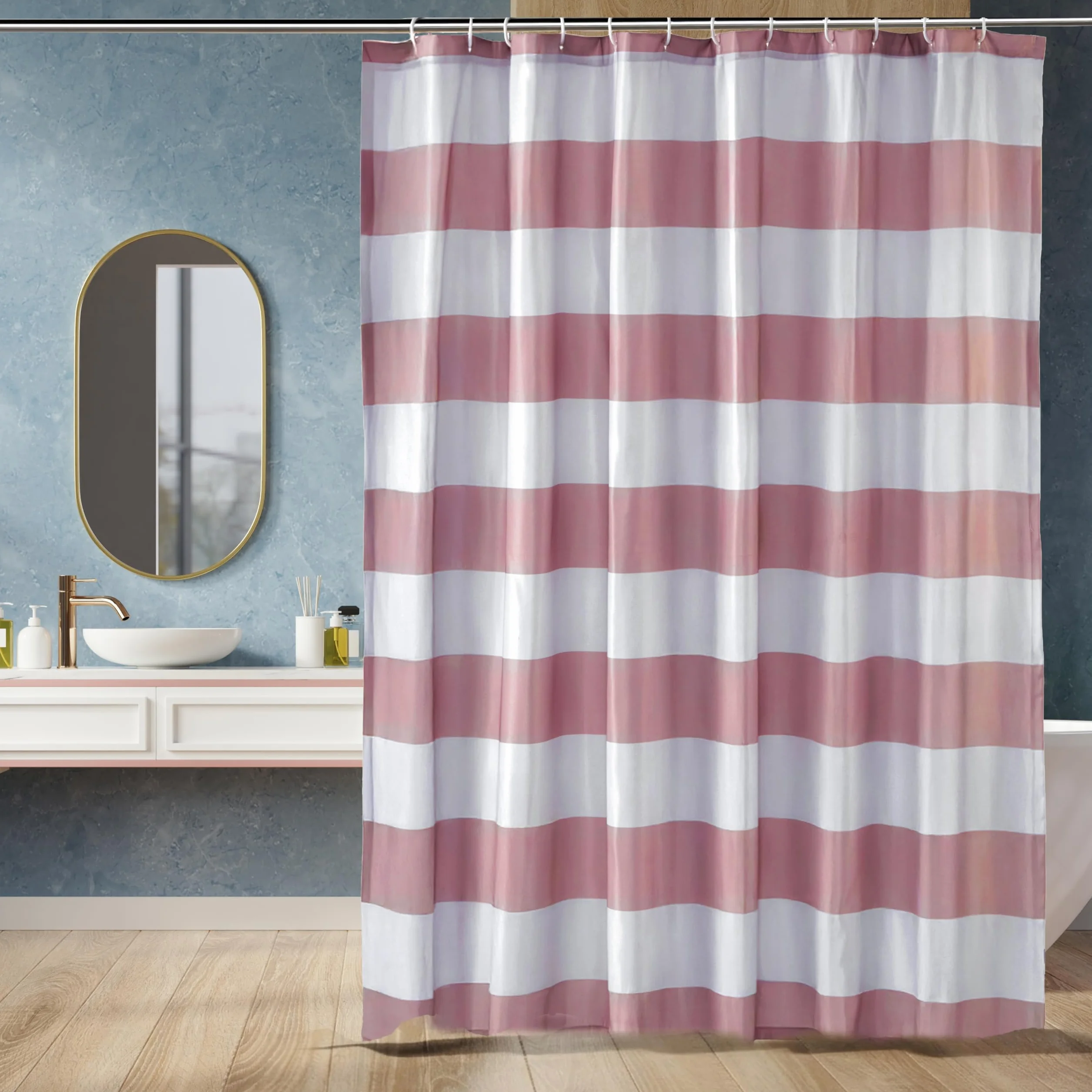 Amazon Basics zasłona prysznicowa z oczkami i haczykami, 183 x 183 cm, szare paski