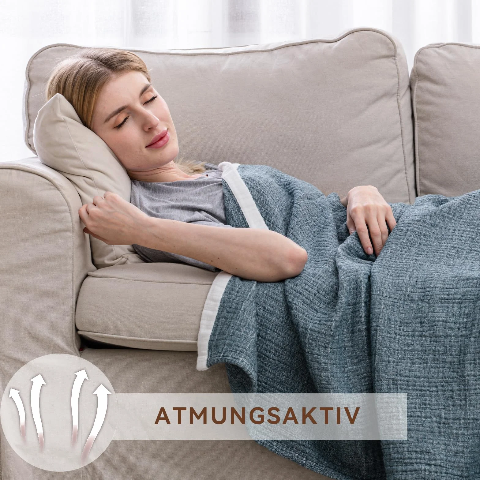 SE SOFTEXLY Przytulny koc bawełniany, 100%, 4-warstwowy, miękki koc XL, koc dzienny, lekki, wygodny koc bawełniany, muślinowy koc na całą porę roku, jako narzuta na sofę, pawiowy błękit, 150 x 200 cm