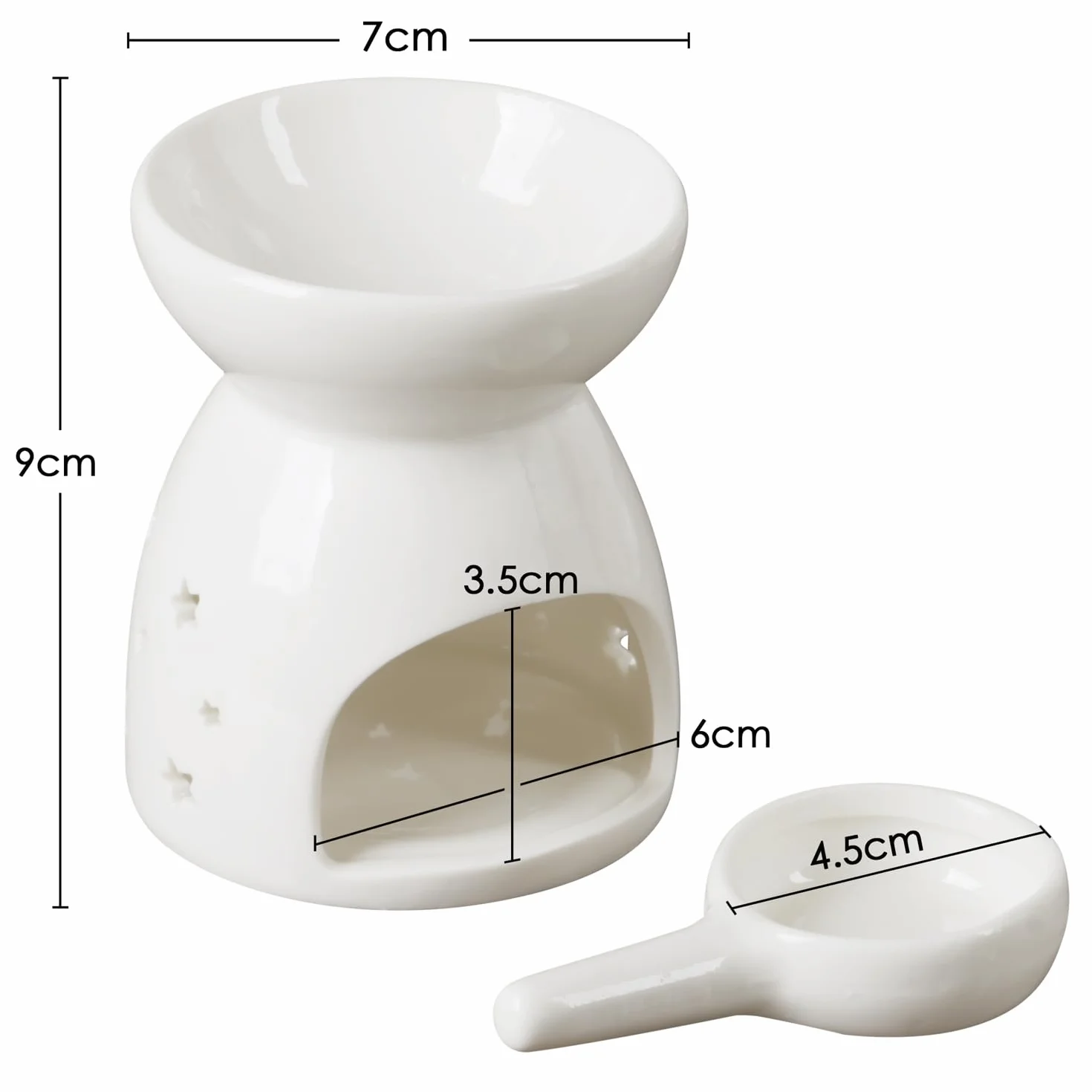 TRIXES Ceramiczny wypalacz wosku świecznik na herbatnik biały z wyciętymi gwiazdami