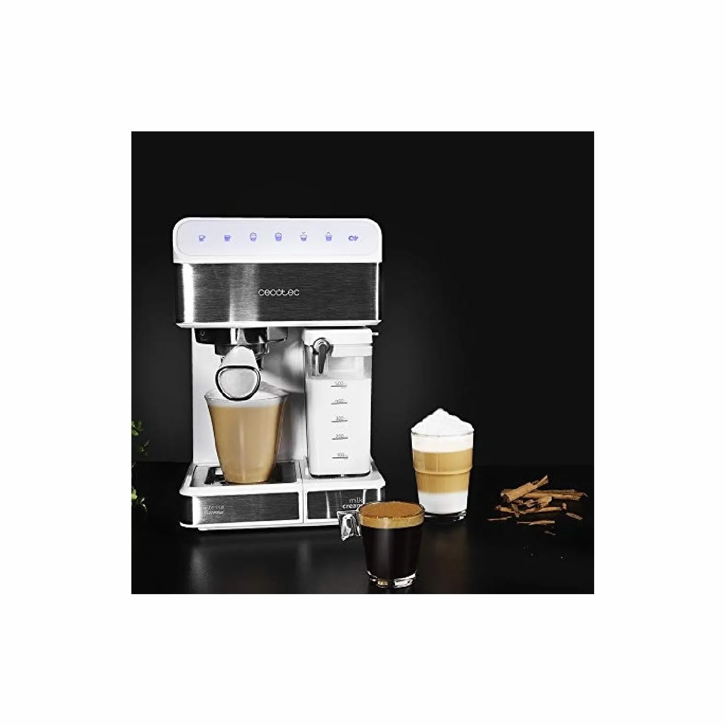Cecotec Półautomatyczny ekspres do kawy, Power Instant-ccino, 20 barów ciśnienia, pojemność 1,4 l, system grzewczy ThermoBlock i wyjmowany zbiornik na mleko Touch White