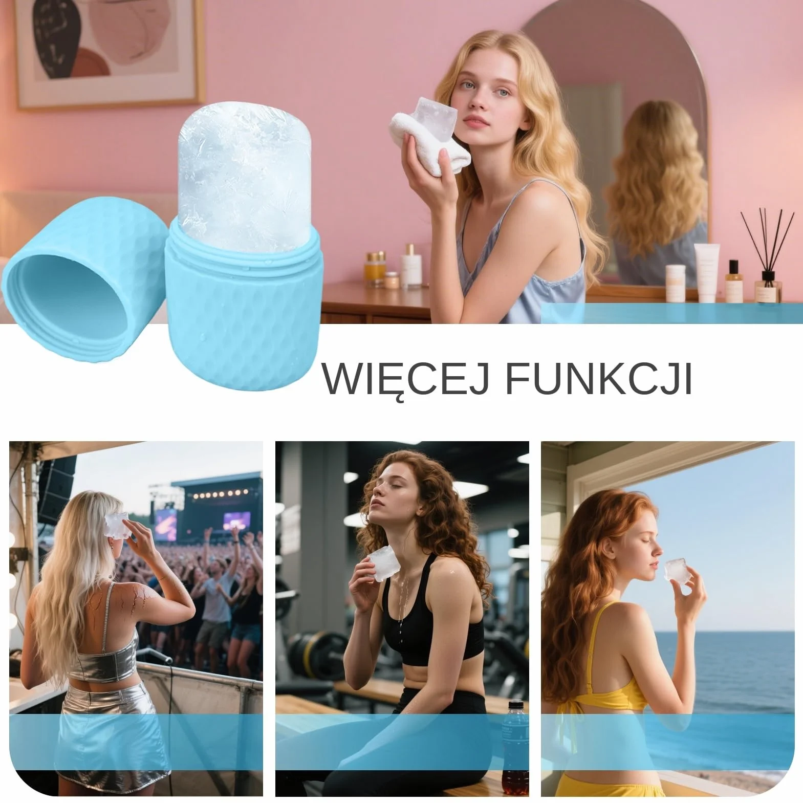 Silicone Ice Roller, Lightweight Cooling Beauty Tool Mold, 2.44x2.40x4.53 inches Reusable Cold Relaxing Roller, Perfect Gift for Daughter, Wife, and Refreshing Facial Massager