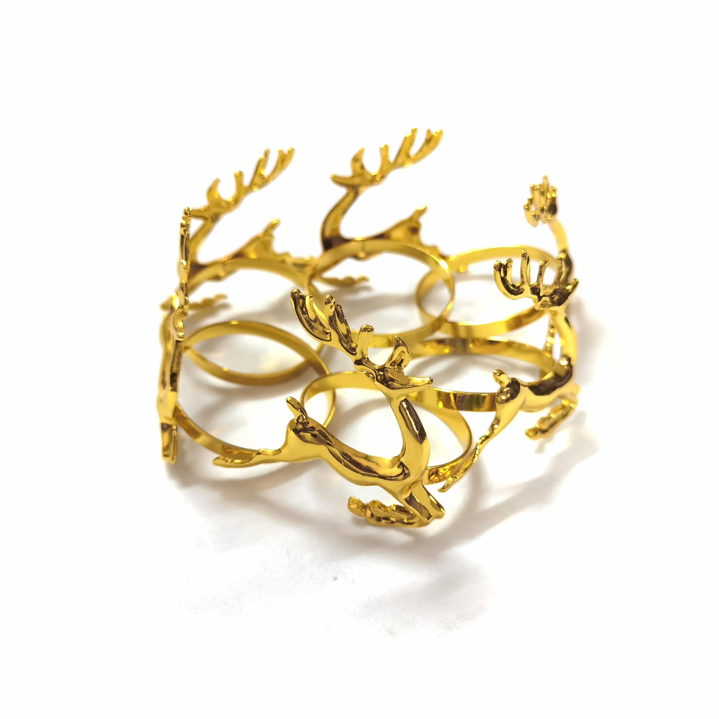 Pierścionki na serwetki, zestaw 6 sztuk, złote renifery, dekoracje świąteczne, złote jelenie, pierścienie na serwetki, klamry, na jesień, święta, Święto Dziękczynienia, Boże Narodzenie,