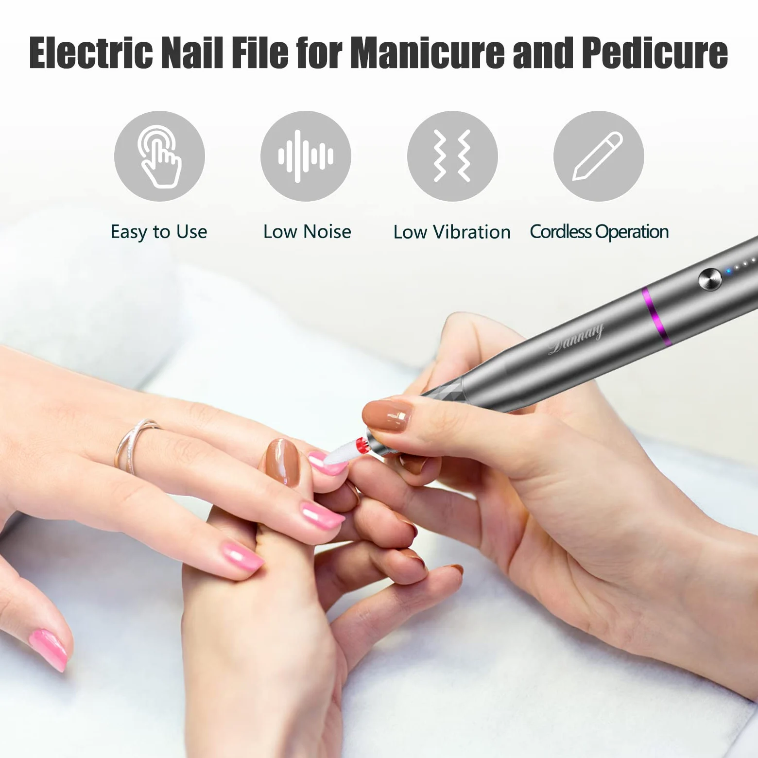 Elektryczna wiertarka do paznokci, profesjonalna, bezprzewodowa, elektryczna pilnik do paznokci akrylowych, zestaw do manicure i pedicure do szlifowania, polerowania, przycinania (kolor szary)