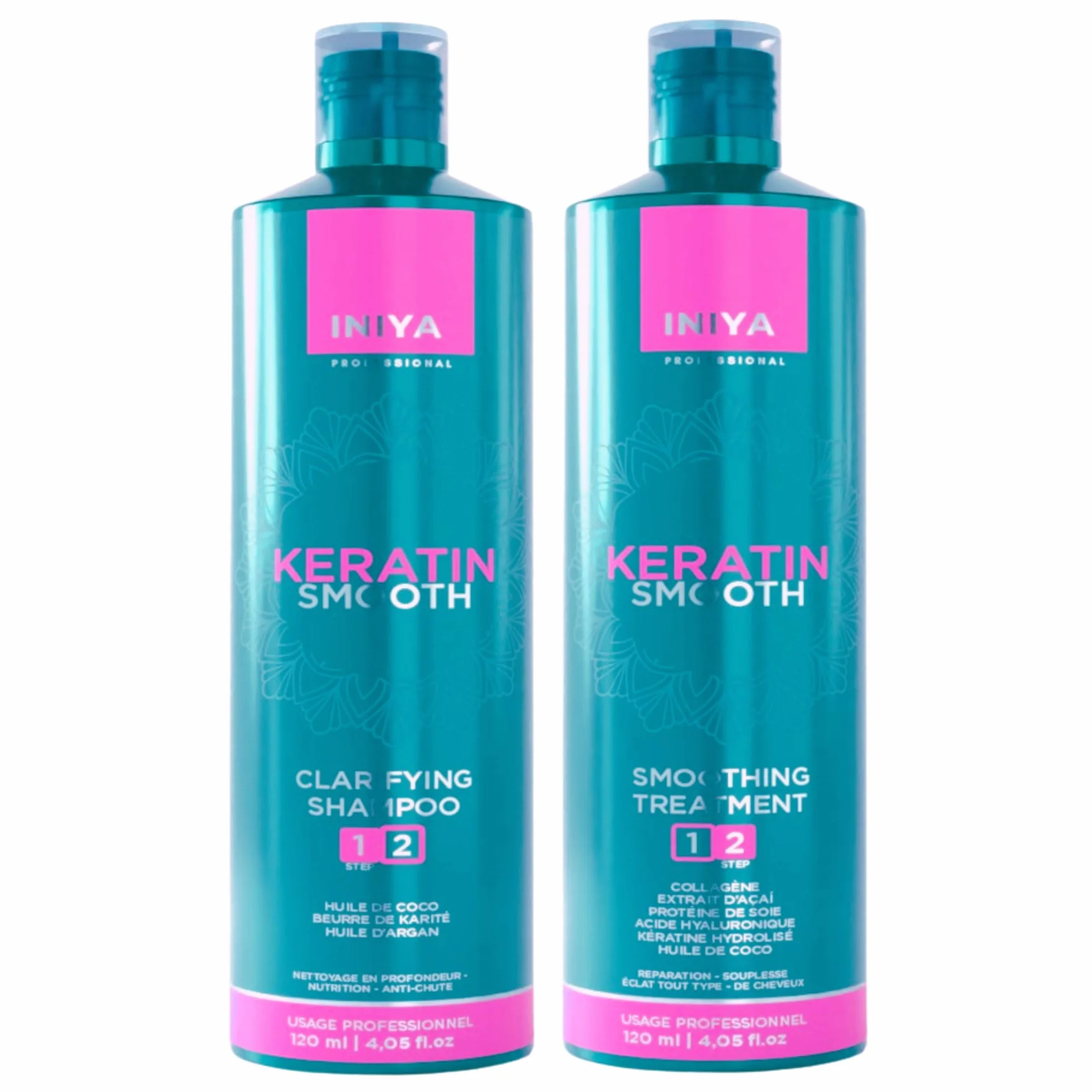 Brazylijski Iniya Keratyna Smooth Free Formol | Brazylijski zestaw do prostowania keratyny, kolagenu, kwasu hialuronowego i białka | Iniya Professional (2X120ml)
