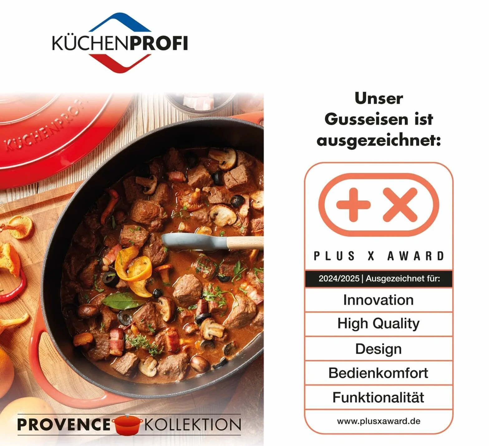 Küchenprofi PROVENCE Żeliwna brytfanna z pokrywką 24 cm emaliowany Dutch Oven