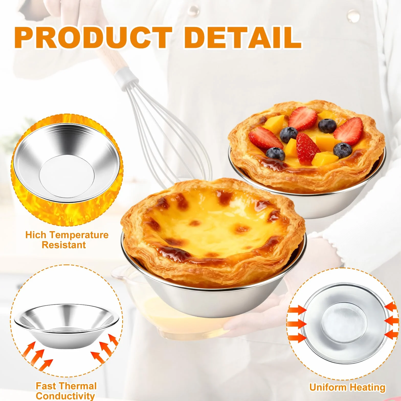 Foremki do pieczenia ciasta jajecznego z aluminium, 20 sztuk, z silikonowym pędzlem
