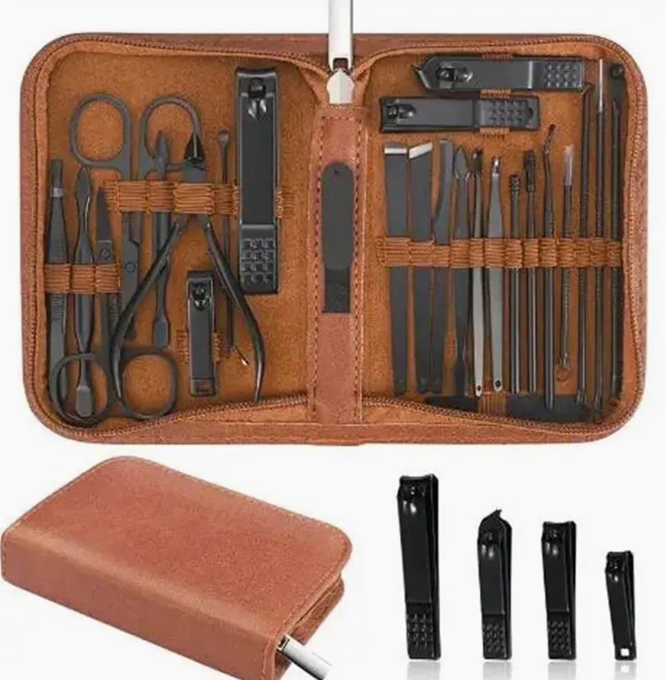 Zestaw do manicure pedicure 26 w 1 ze stali nierdzewnej, zestaw do manicure, profesjonalne narzędzia do pielęgnacji paznokci z luksusowym etui podróżnym