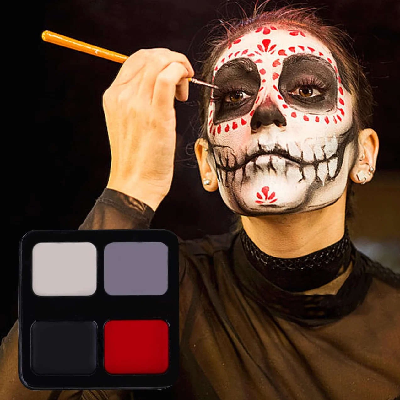 Makijaż na Halloween, biały czarny czerwony szary makijaż do twarzy, do malowania ciała, trwała farba do twarzy, malowanie ciała na Halloween, imprezę, wakacje, codzienny makijaż artystyczny