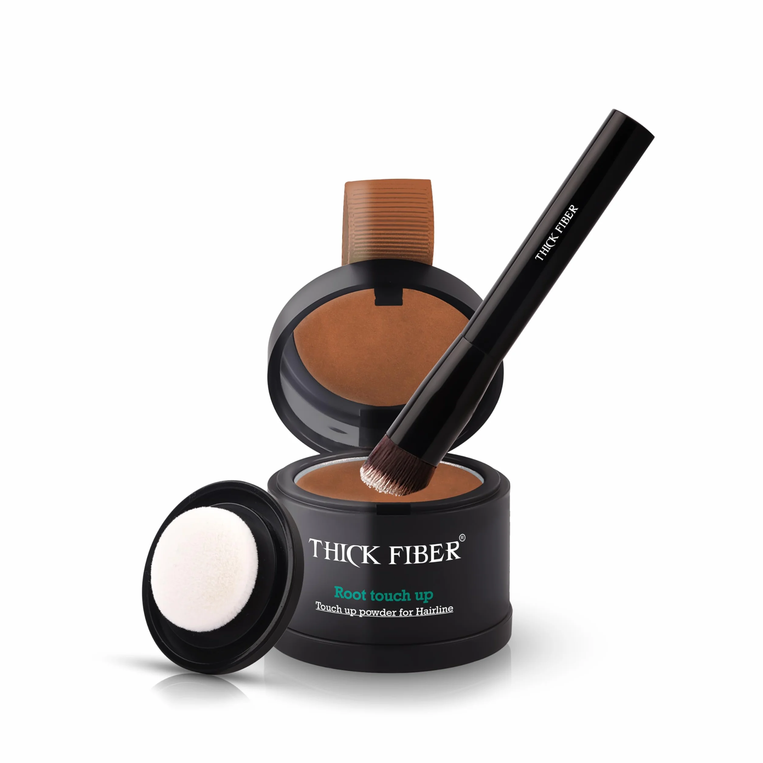THICK FIBER Root Touch Up Zestaw do retuszu odrostów, korektor linii włosów dla cienkich i przerzedzonych włosów, odporny na wodę i pot, z pędzelkiem (średni złoty brąz)